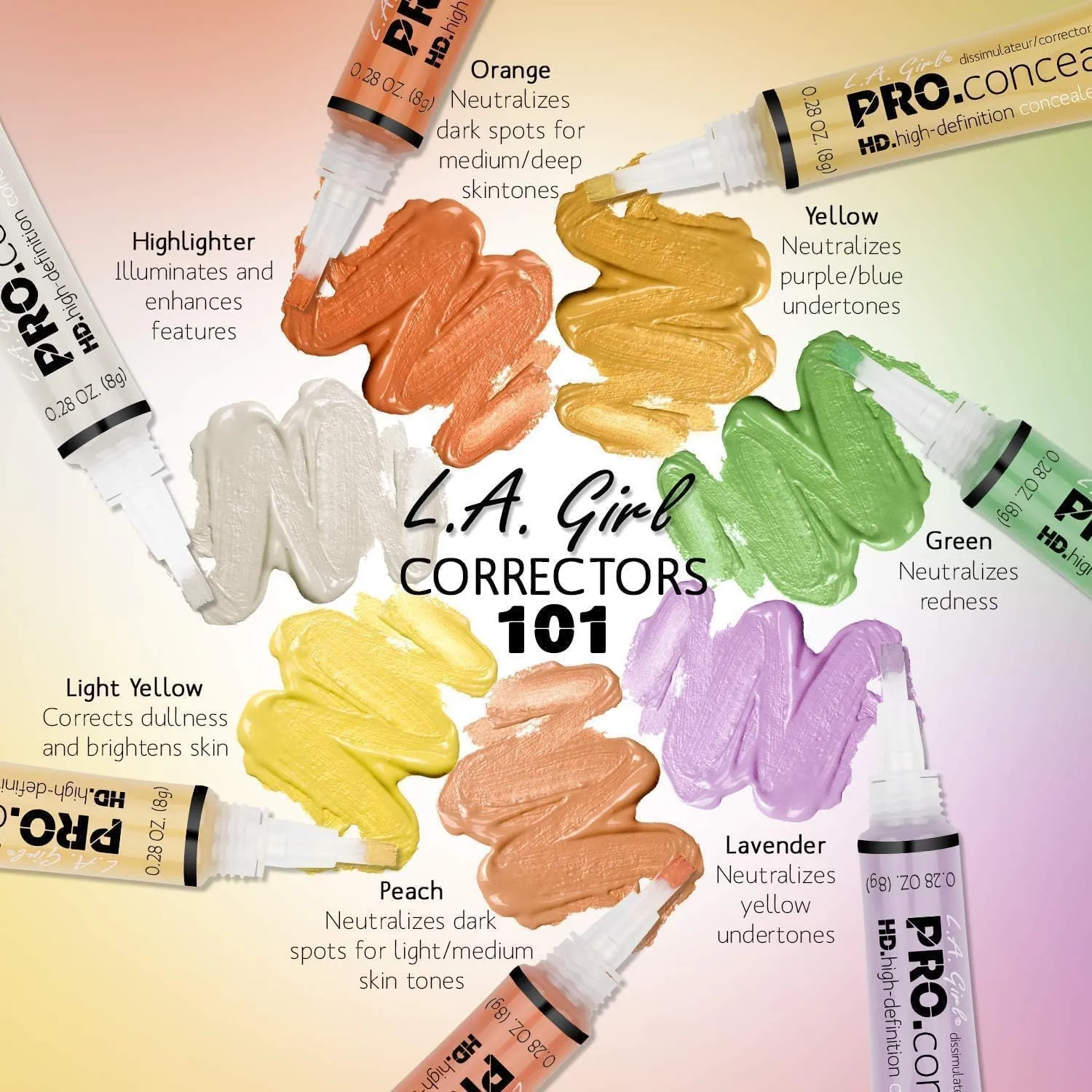 LA Girl Creamy HD Pro Concealer Colour-Corrector Highlighter 8g - 43 shades