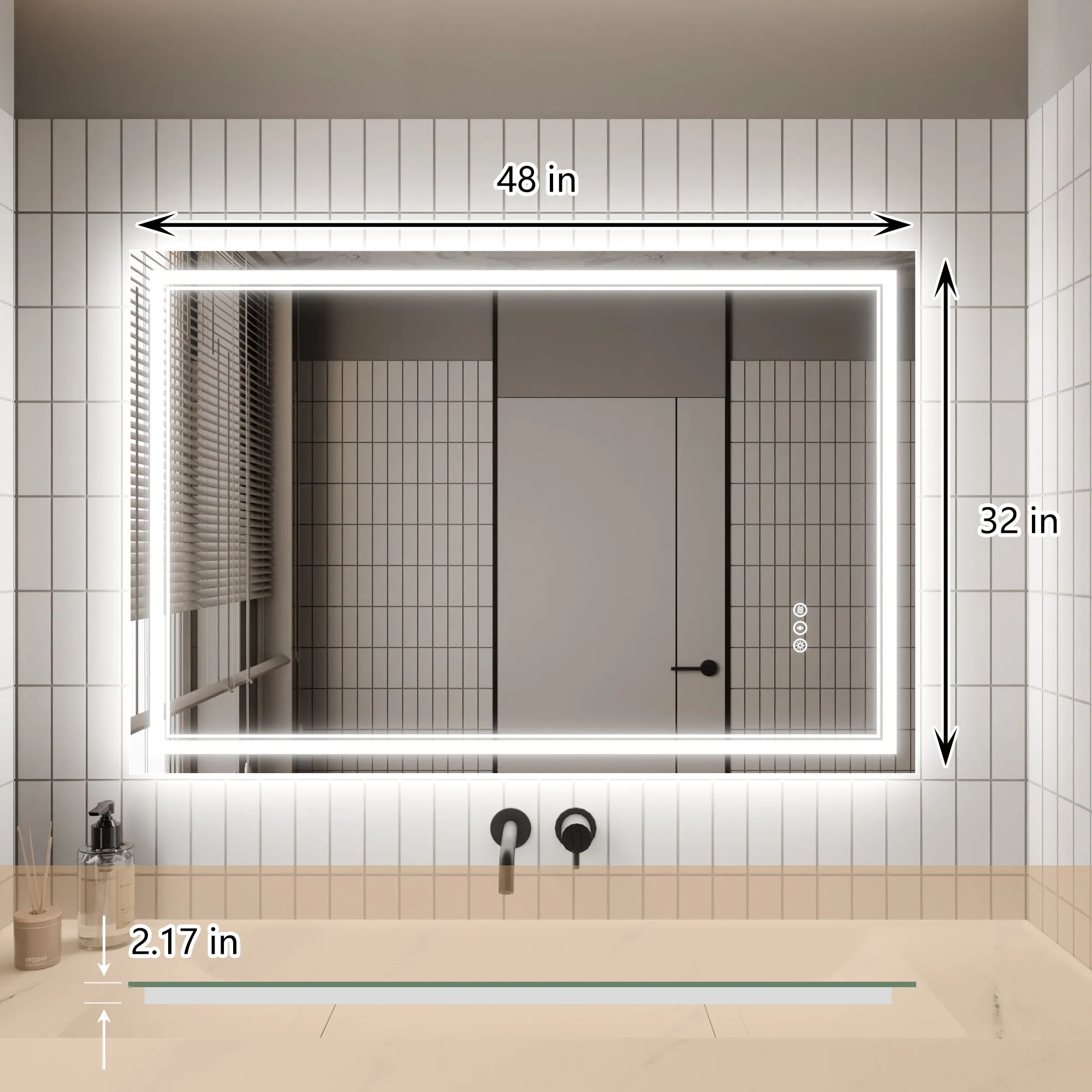 Led Bathroom Mirror, 32X48" Bathroom Vanity Mirrors With Lights, Mirrors For Wall With Smart Touch Button, Anti - Fog, Memory Function, Stepless Dimmable Makeup Mirror (Horizontal / Vertical)