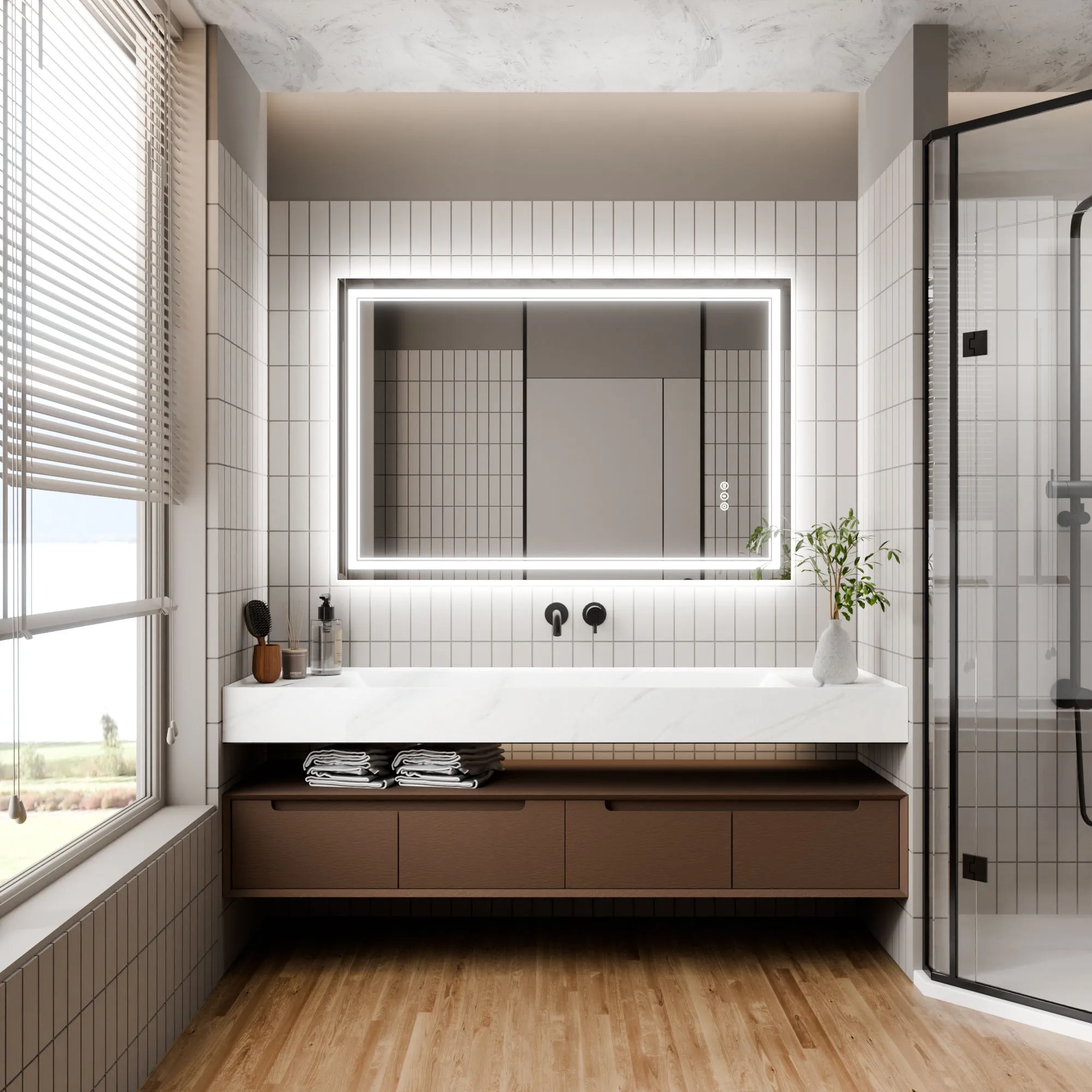 Led Bathroom Mirror, 32X48" Bathroom Vanity Mirrors With Lights, Mirrors For Wall With Smart Touch Button, Anti - Fog, Memory Function, Stepless Dimmable Makeup Mirror (Horizontal / Vertical)