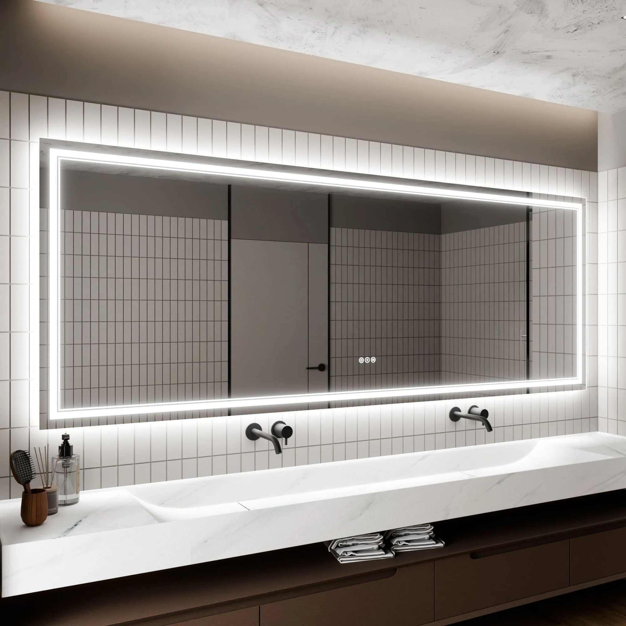 Led Bathroom Mirror, 36X96" Bathroom Vanity Mirrors With Lights, Mirrors For Wall With Smart Touch Button, Anti - Fog, Memory Function, Stepless Dimmable Makeup Mirror (Horizontal / Vertical)
