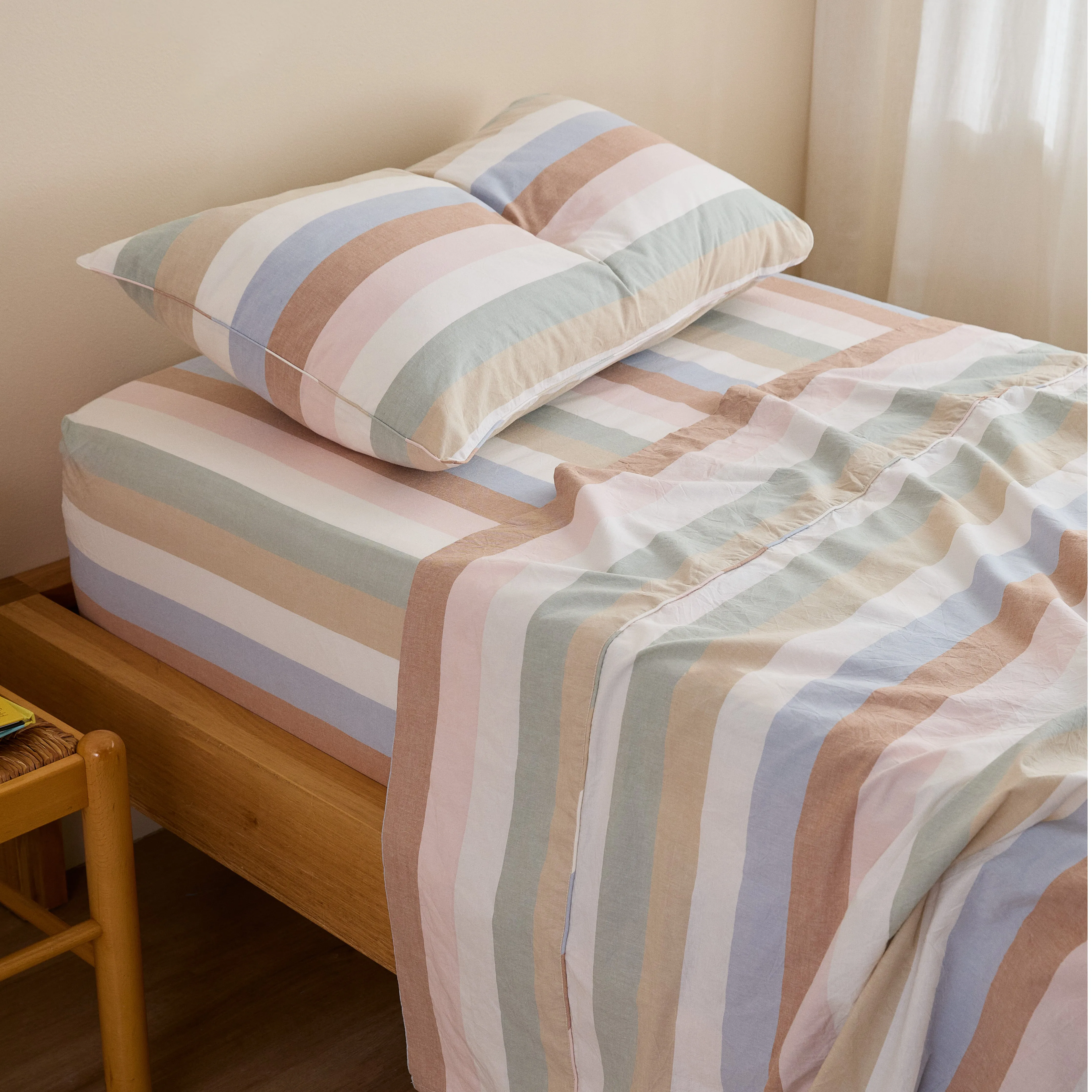 Leo Washed Cotton - Sunny Stripe Kids Flat Sheet