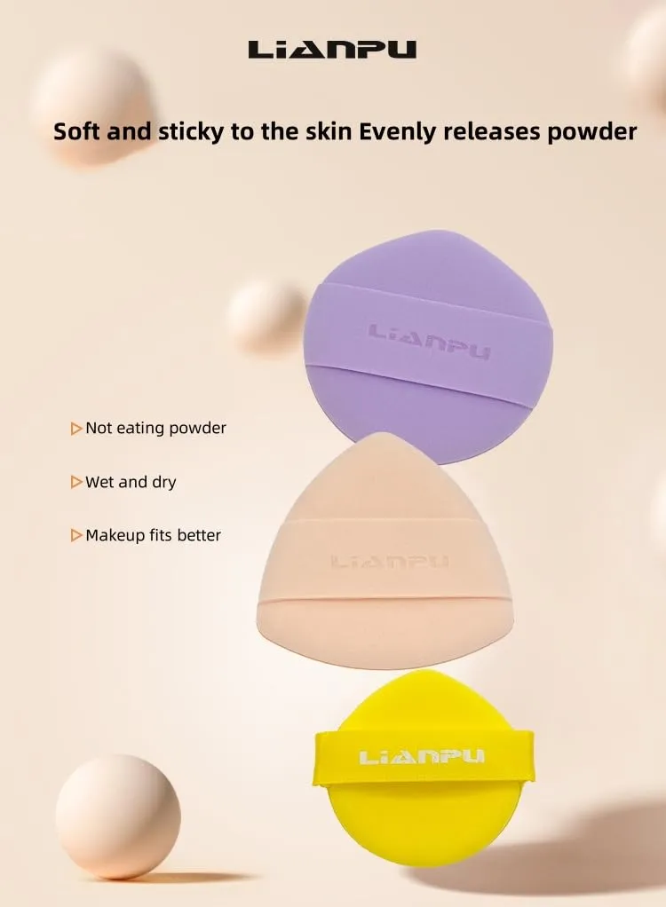Lian Pu Powder Puff Face Soft Triangle Makeup Puff Makeup Sponge Beauty Blender For Under Eyes And Face Corners Loose Setting Powder Wet And Dry Beauty Makeup Tools (15-piece mixed pack)