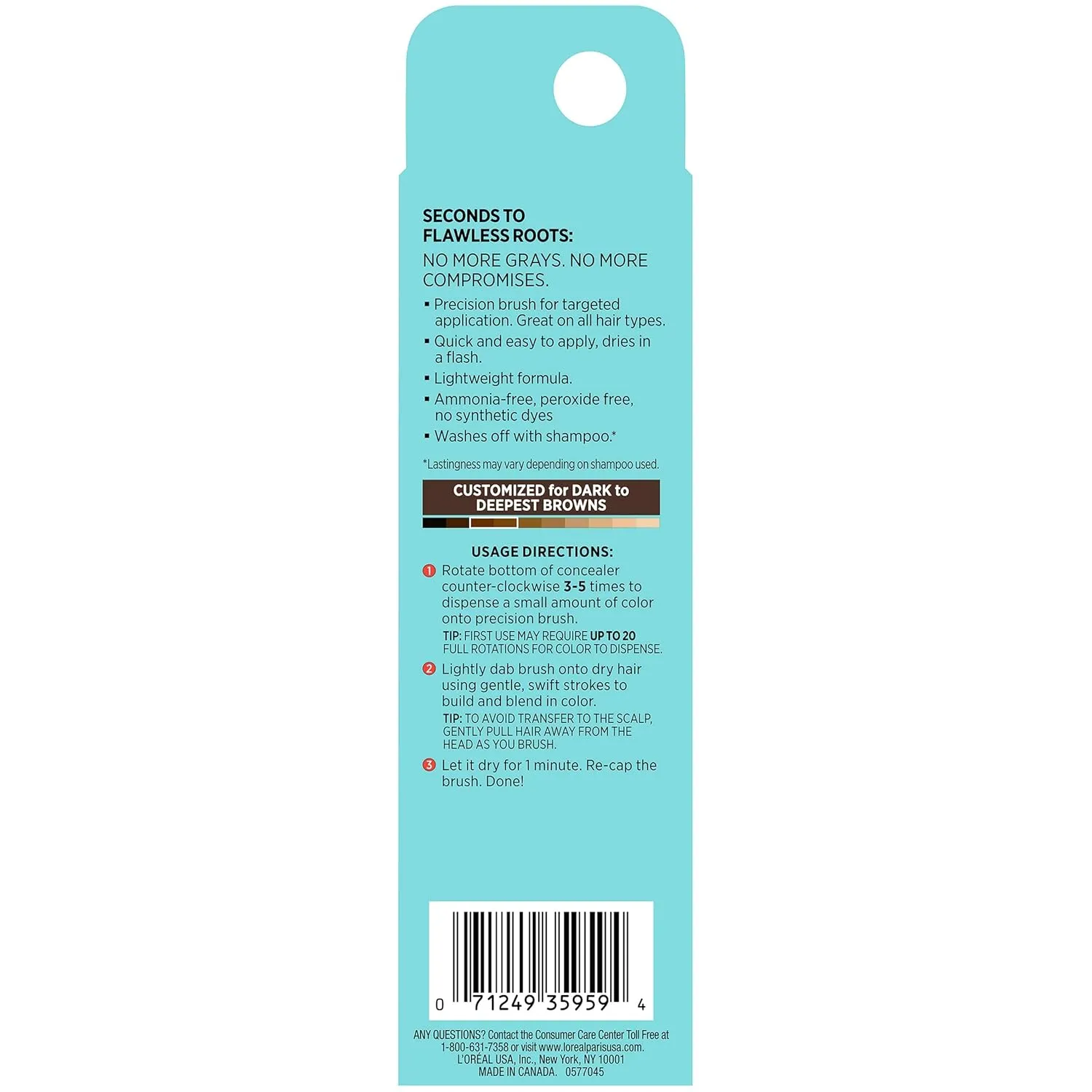 L'Oreal Paris Magic Root Precision Temporary Gray Hair Color Concealer Brush, 4 Dark Brown, 0.05 fl; oz.