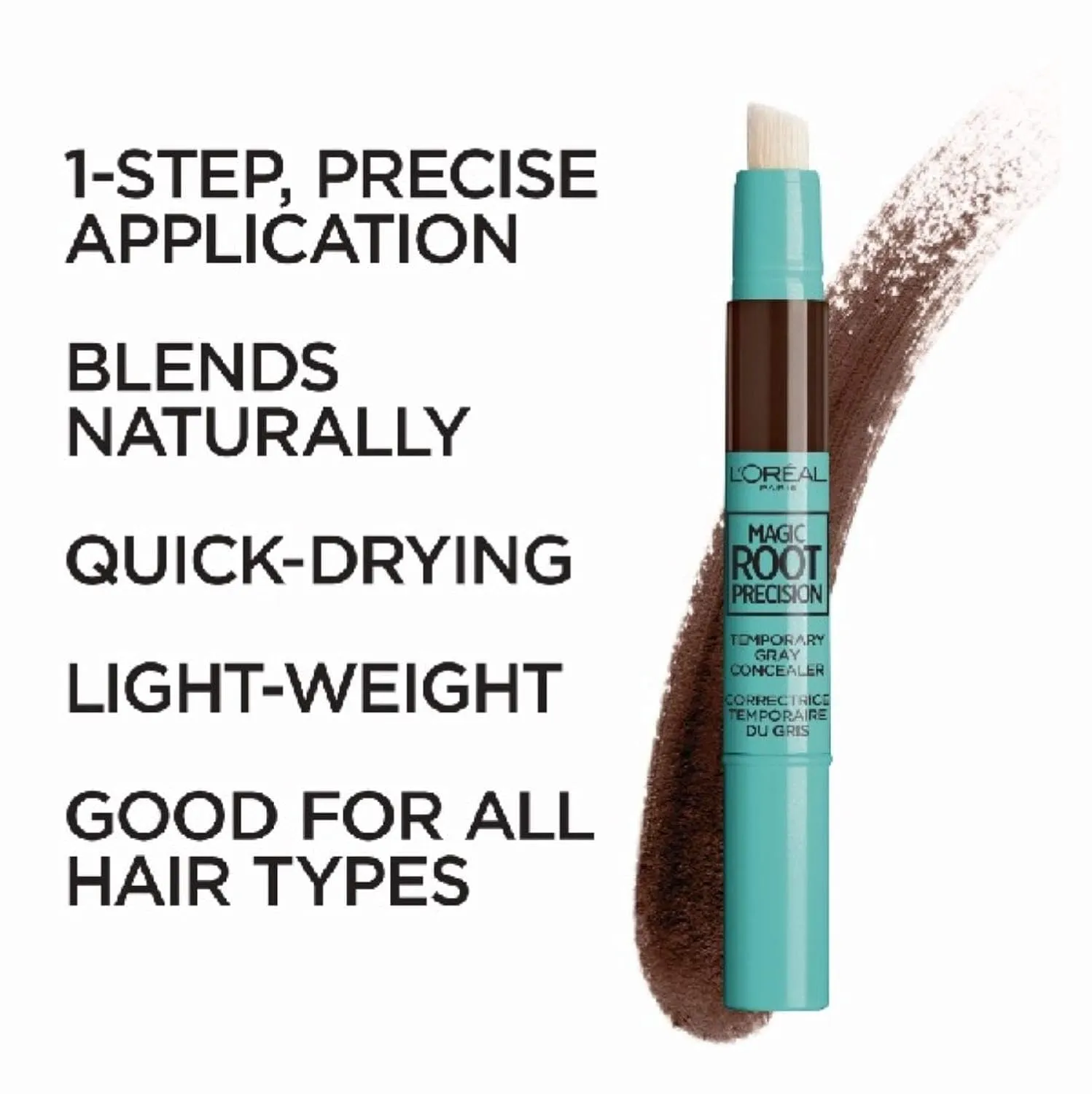 L'Oreal Paris Magic Root Precision Temporary Gray Hair Color Concealer Brush, 4 Dark Brown, 0.05 fl; oz.