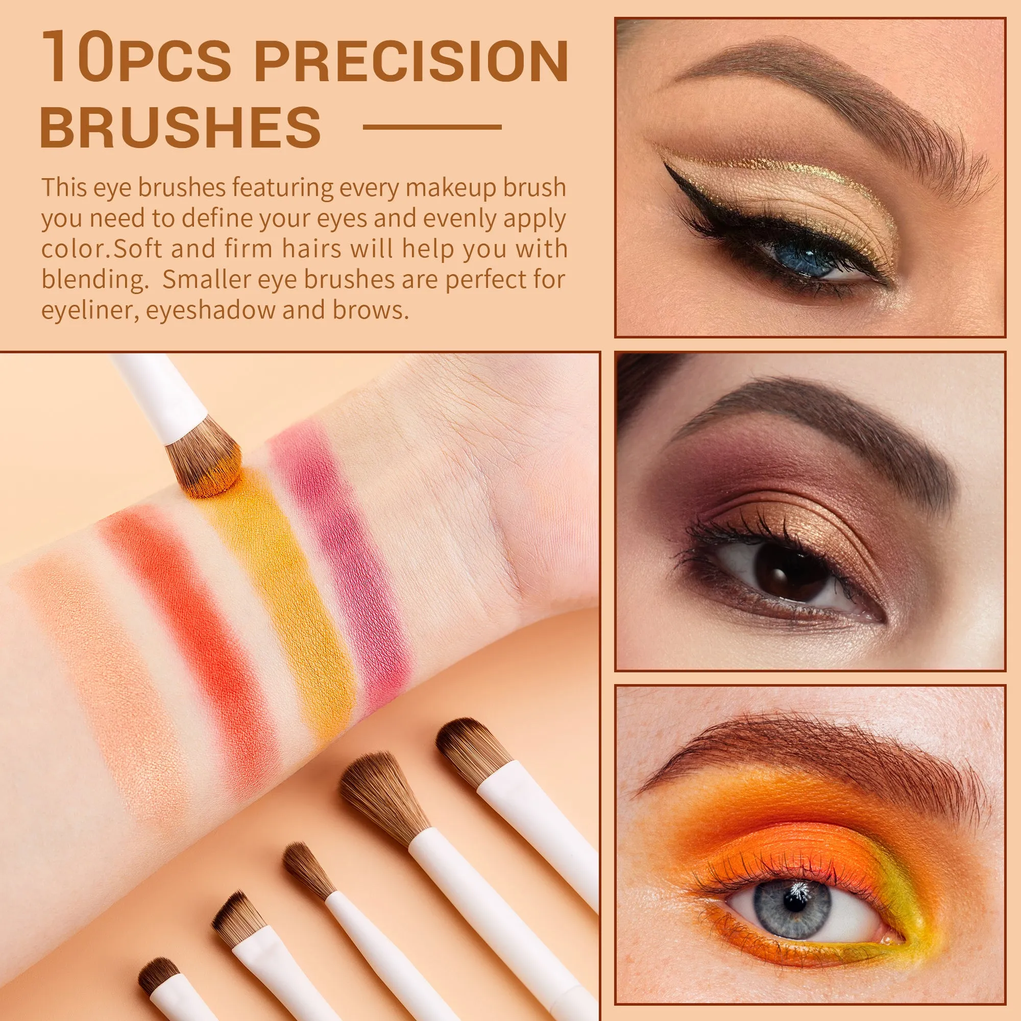 Luxury Light Gray Precision Eye Makeup Brush Set 10pcs T330