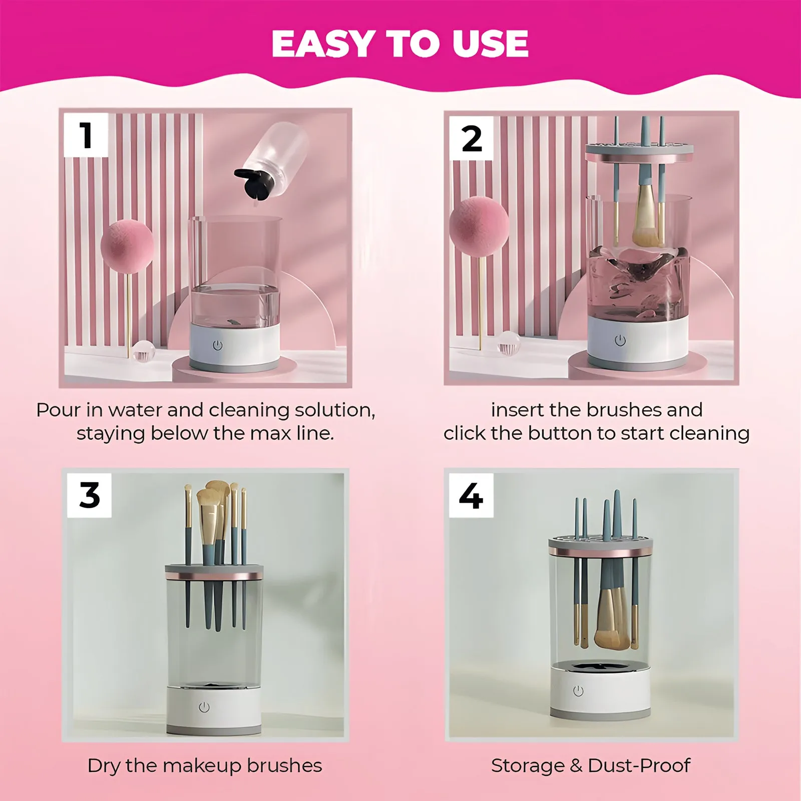 Makeup Brush Cleaner, Cosmetic Brush Cleaner Machine Brush Blender - Automatic Spinning Makeup Brush Cleaner Fit for All Size Make up Brush