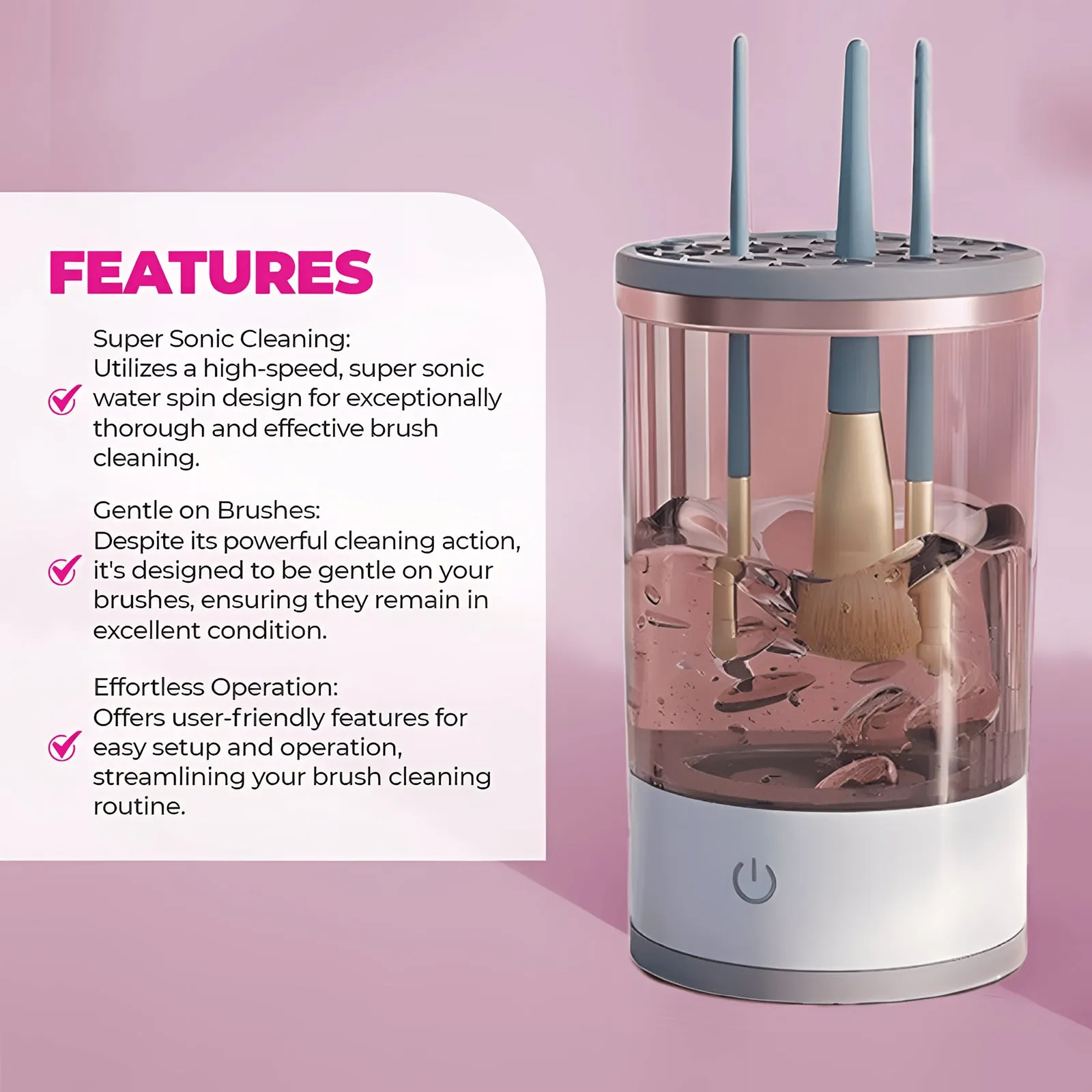 Makeup Brush Cleaner, Cosmetic Brush Cleaner Machine Brush Blender - Automatic Spinning Makeup Brush Cleaner Fit for All Size Make up Brush