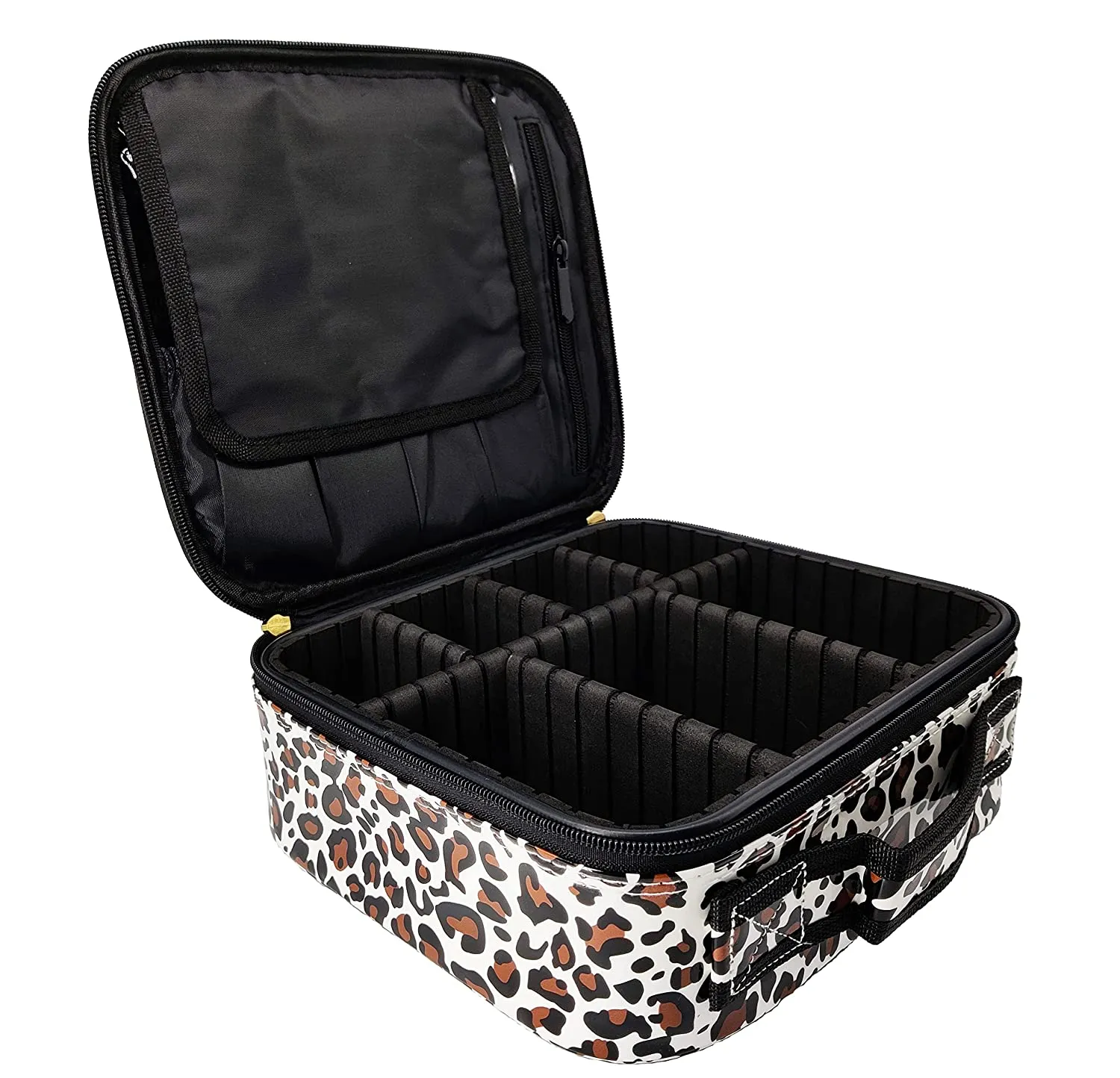 Makeup Cosmetic Storage Case with Adjustable Compartment - Leopard