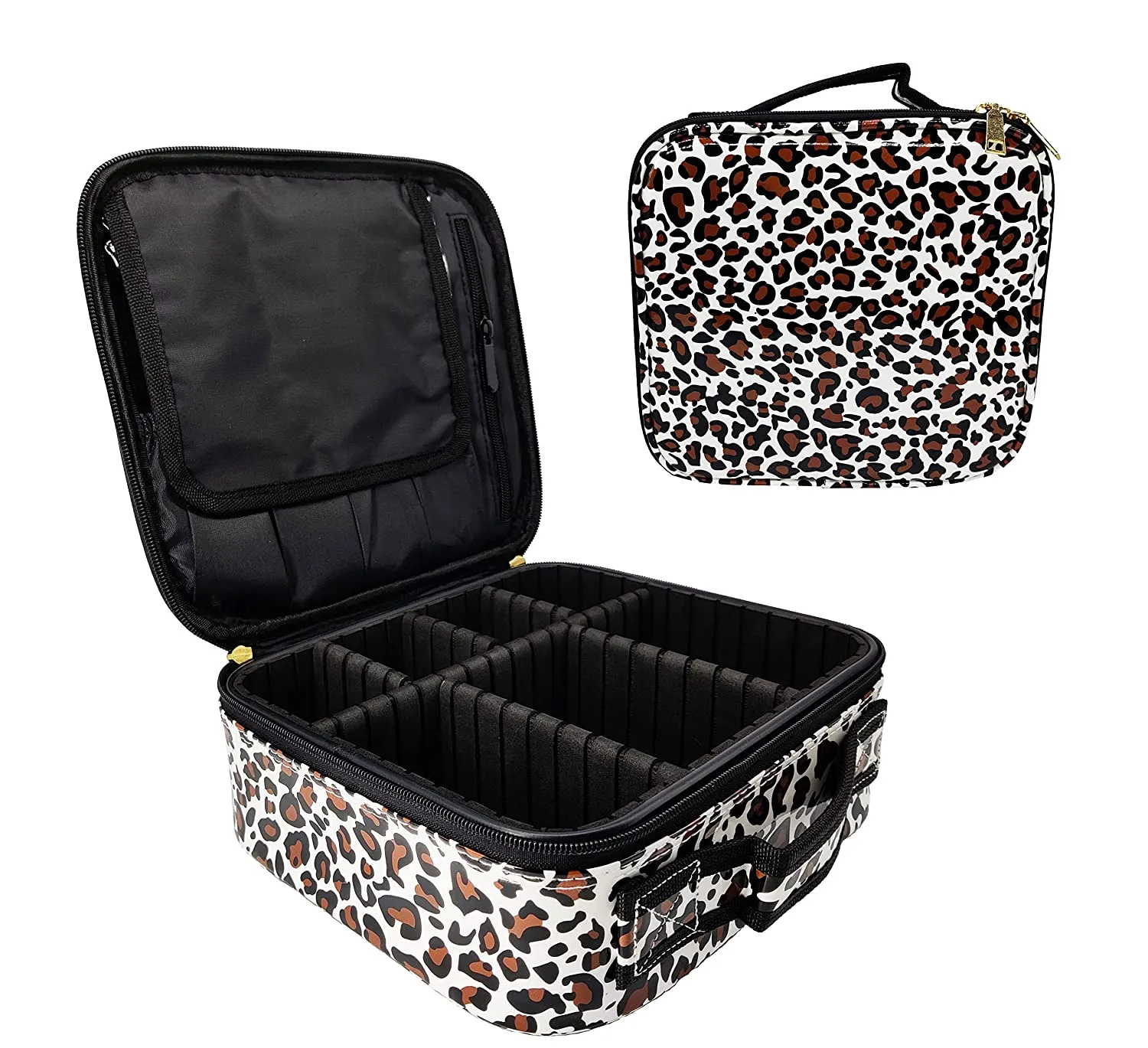 Makeup Cosmetic Storage Case with Adjustable Compartment - Leopard