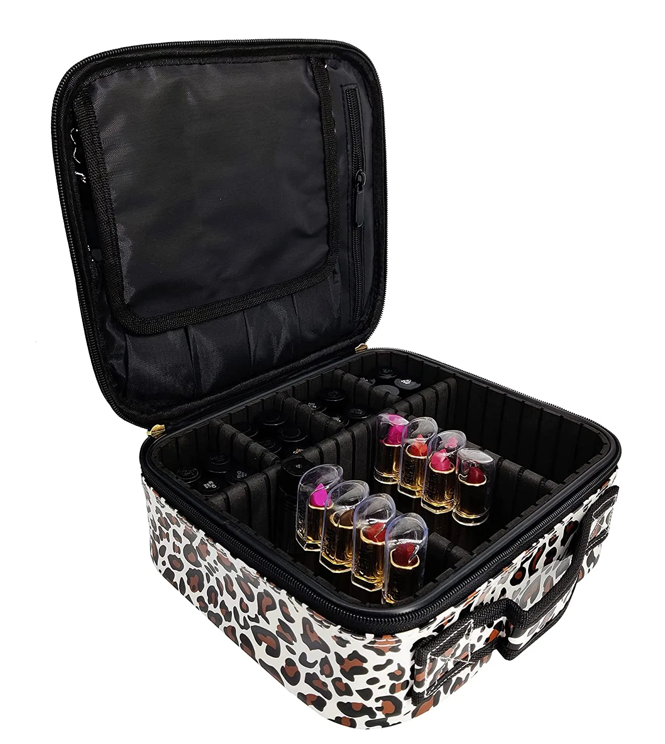 Makeup Cosmetic Storage Case with Adjustable Compartment - Leopard