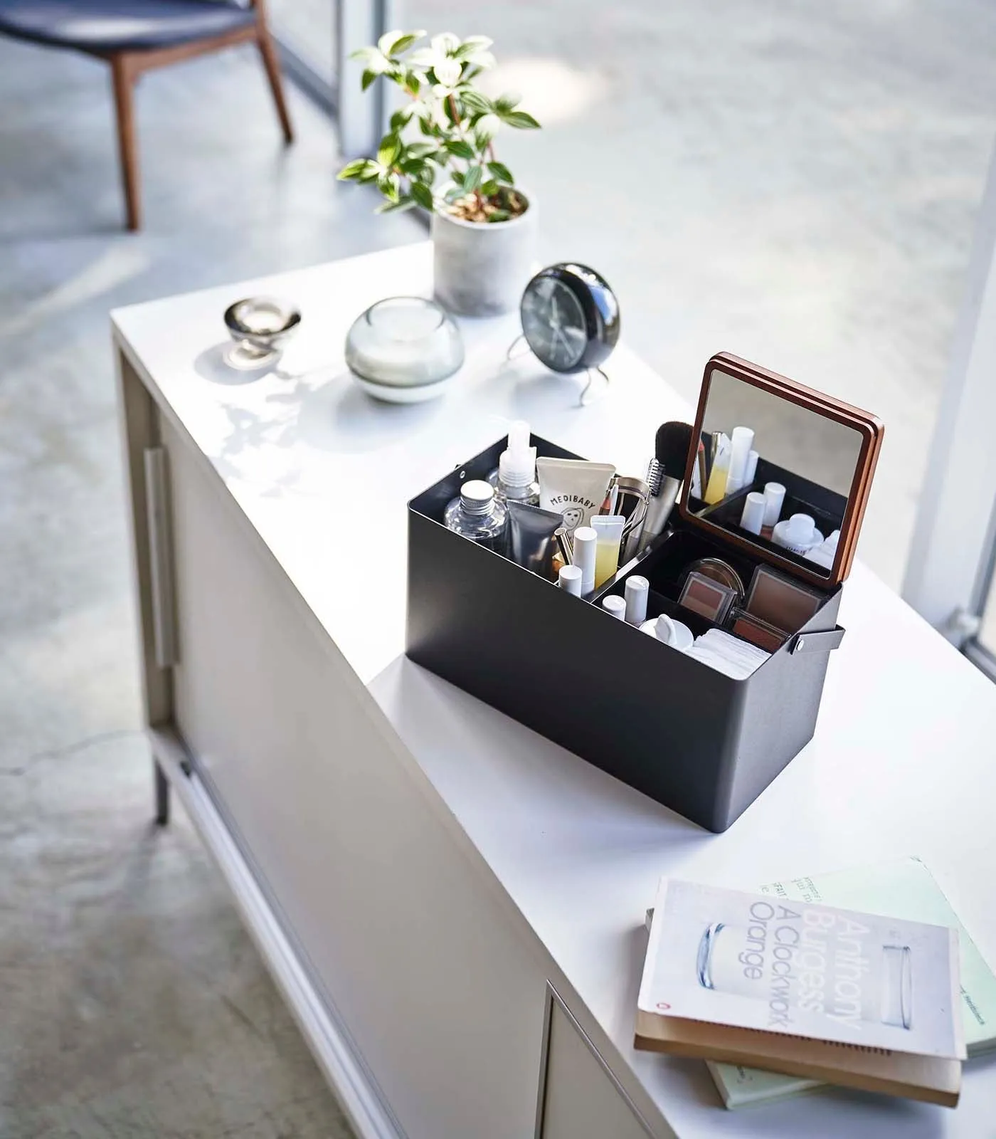 Makeup Organizer with Mirror - Steel   Wood