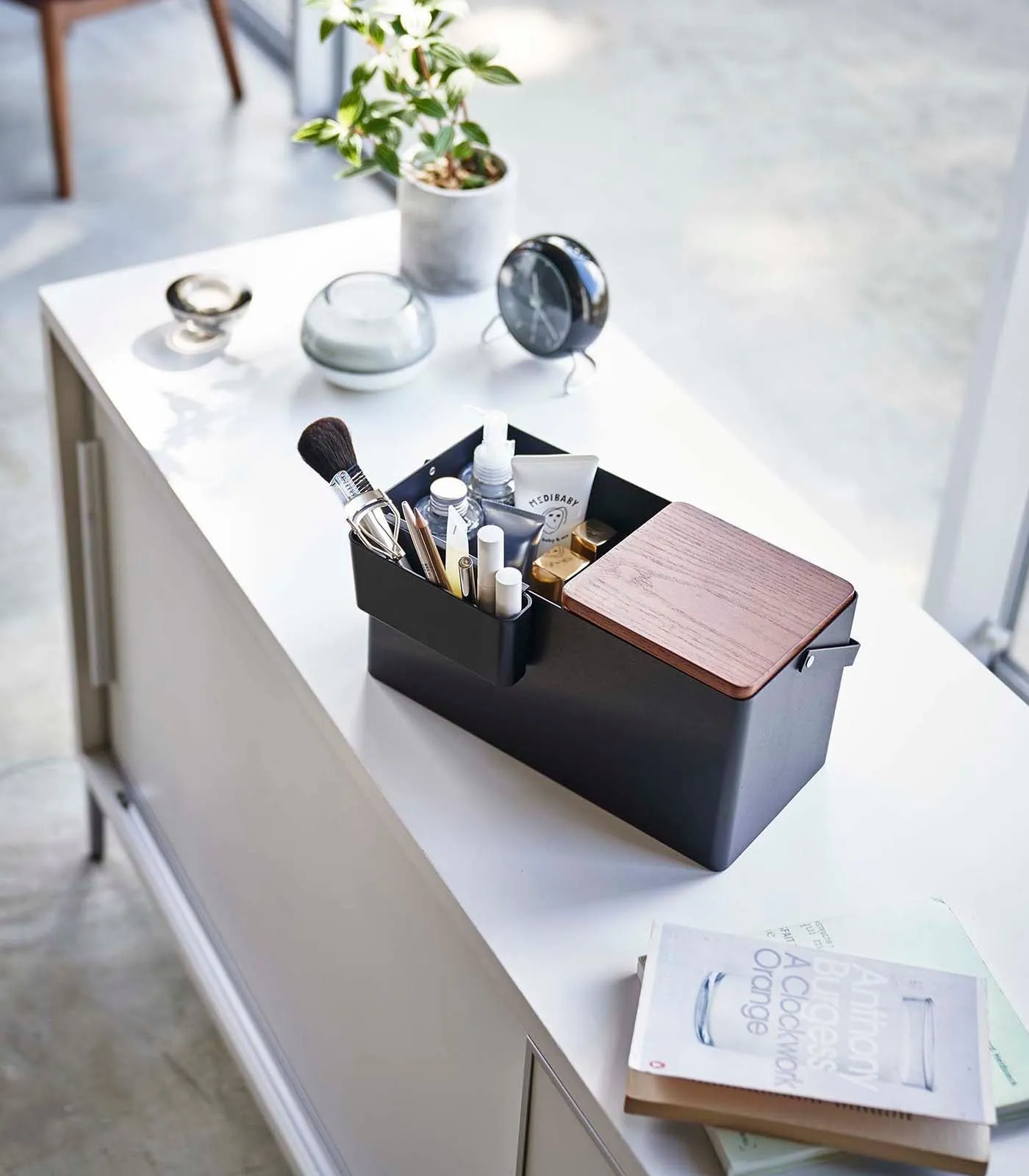 Makeup Organizer with Mirror - Steel   Wood