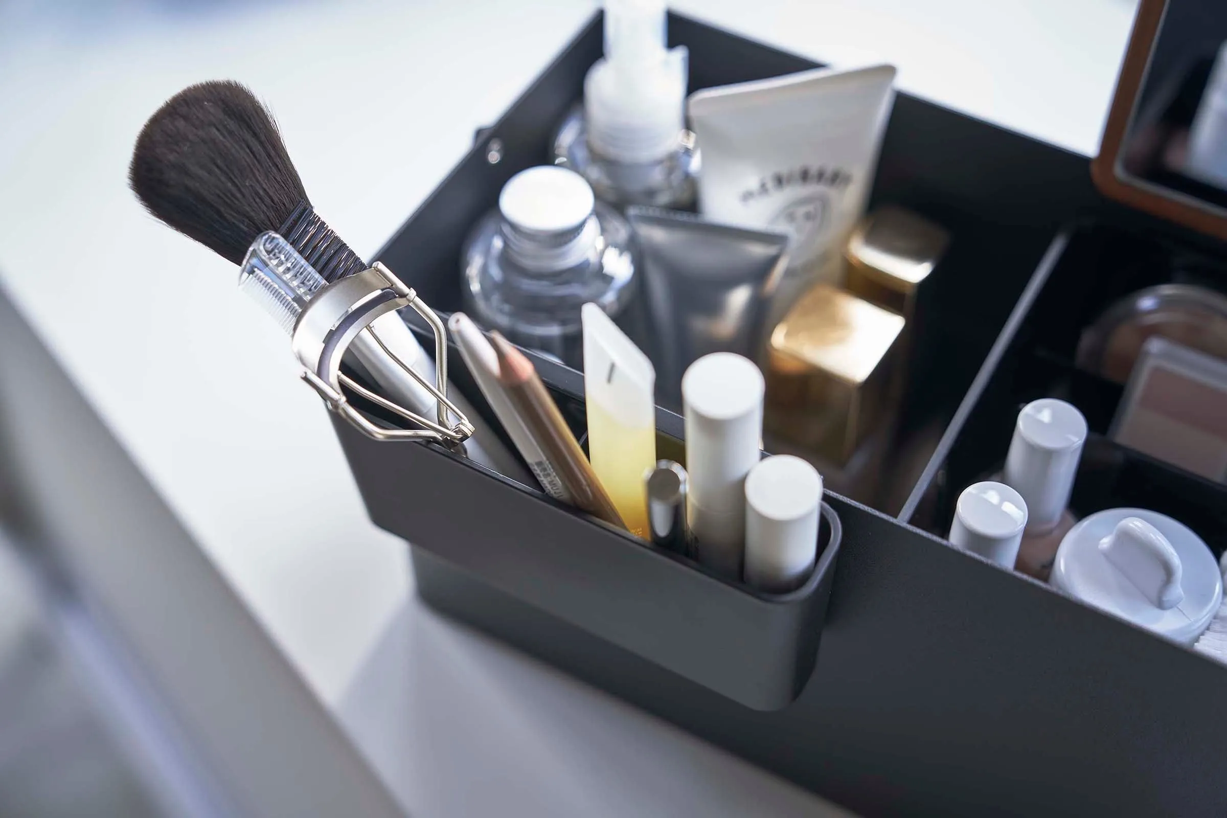 Makeup Organizer with Mirror - Steel   Wood