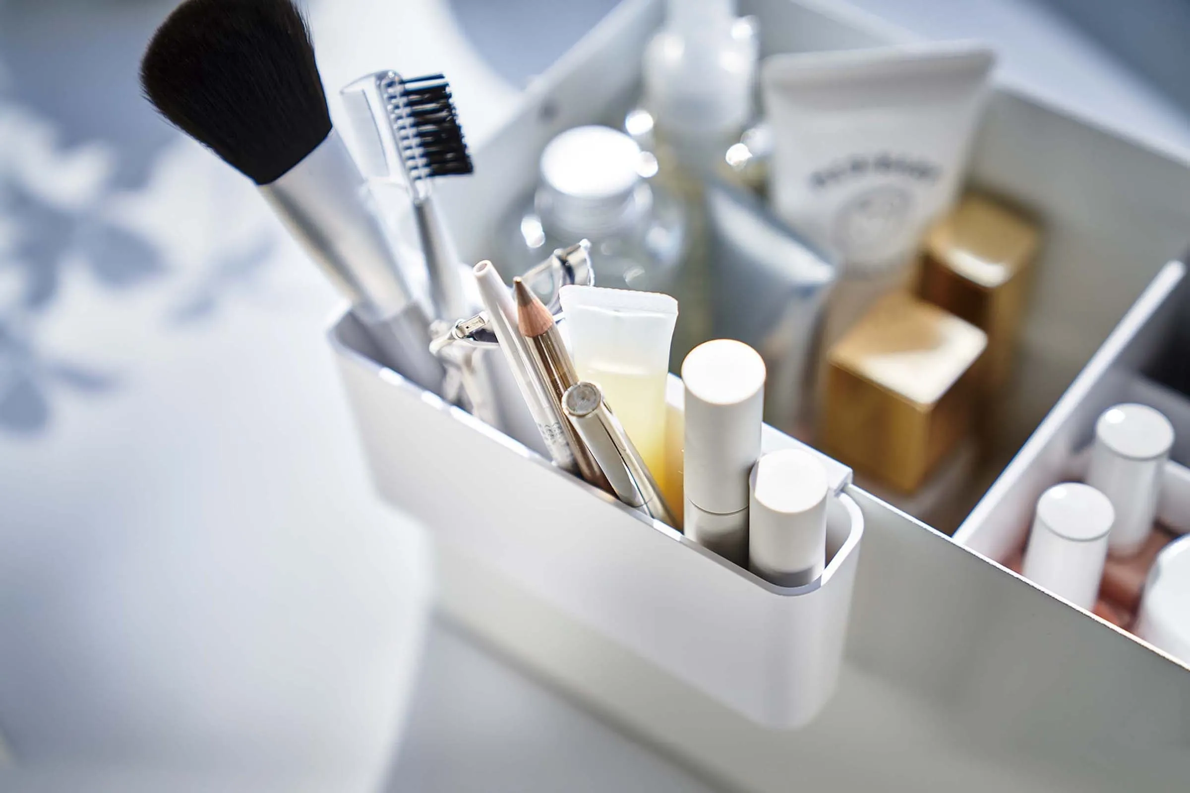 Makeup Organizer with Mirror - Steel   Wood