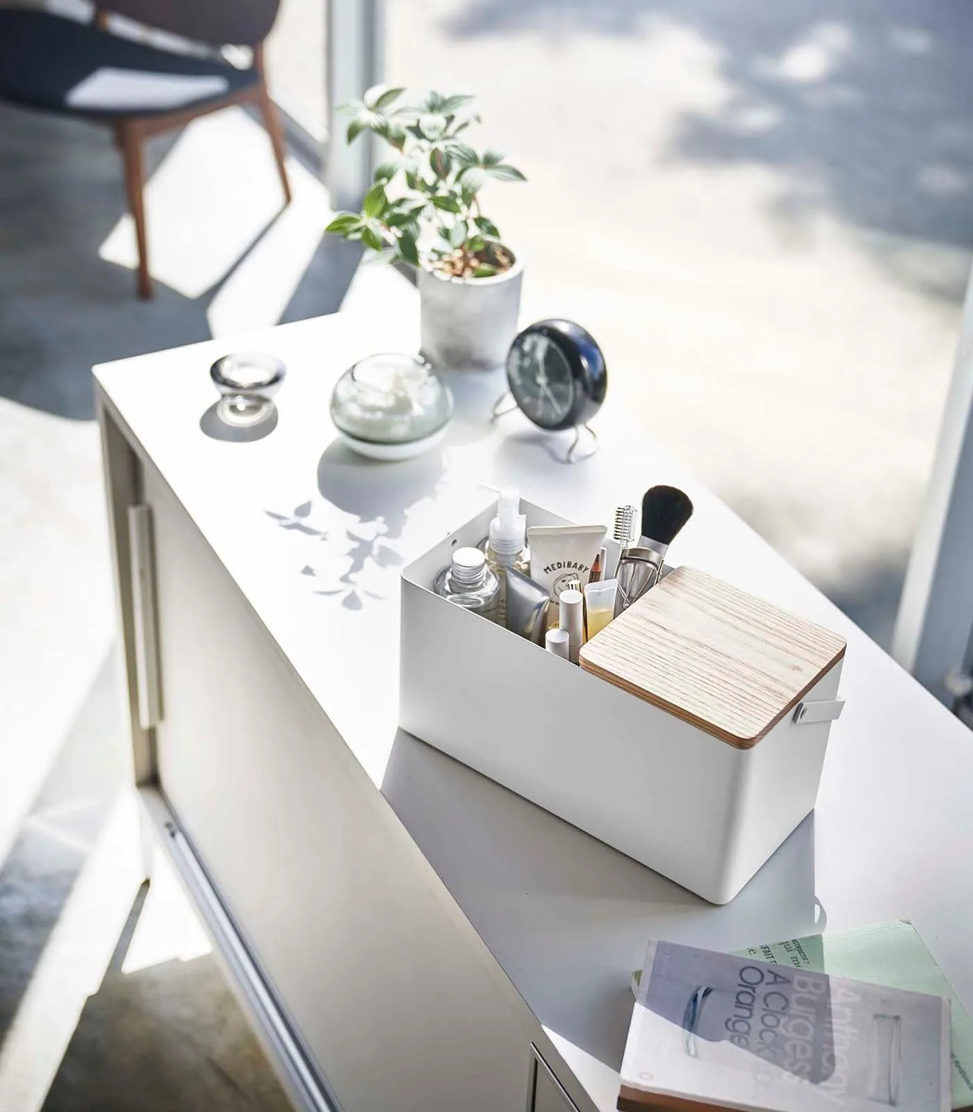 Makeup Organizer with Mirror - Steel   Wood