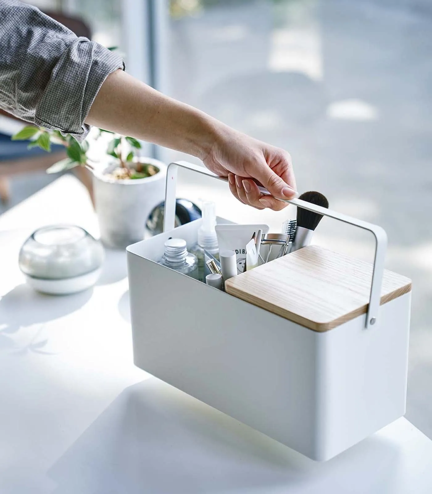Makeup Organizer with Mirror - Steel   Wood