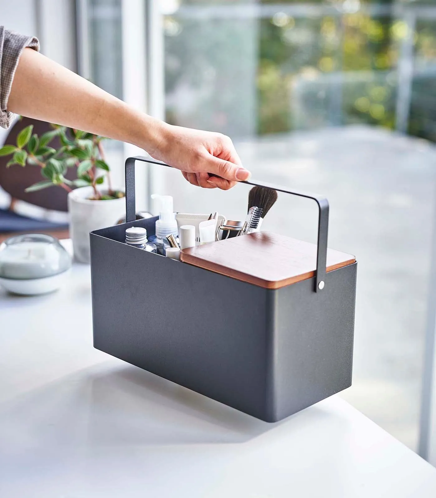 Makeup Organizer with Mirror - Steel   Wood