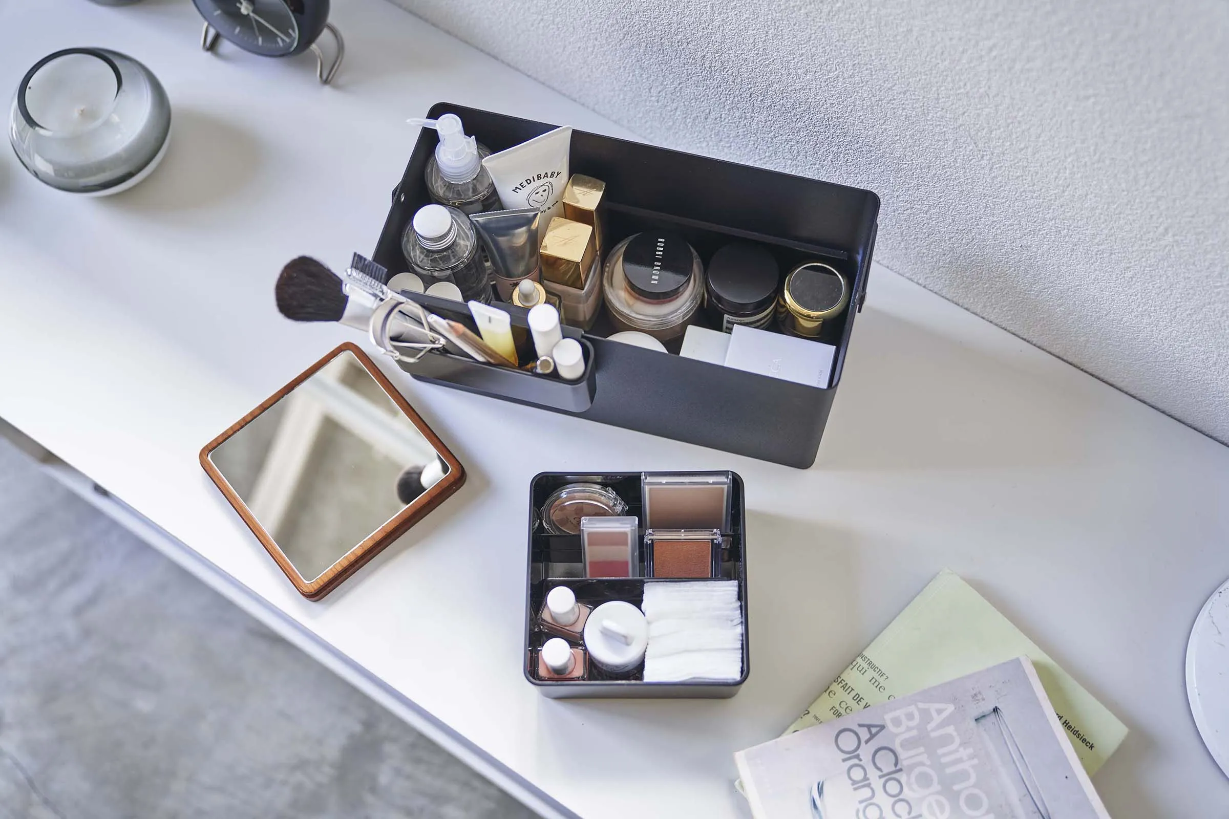 Makeup Organizer with Mirror - Steel   Wood