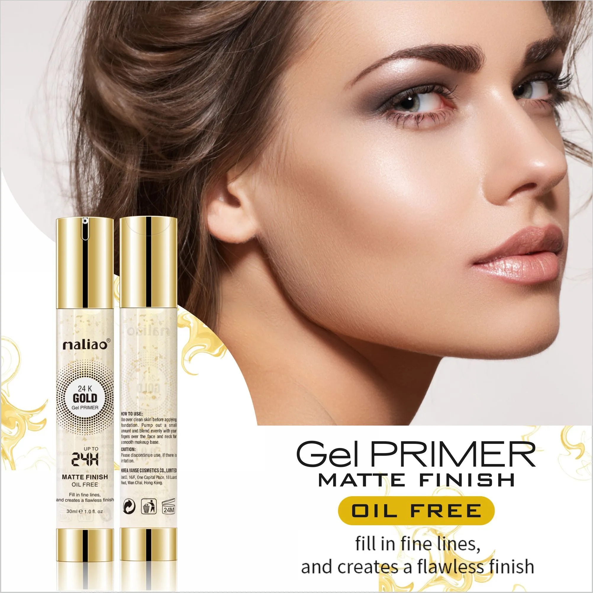 MALIAO 24K Gold Gel Matte Finish Oil-Free Primer - Flawless Base for Lasting Beauty