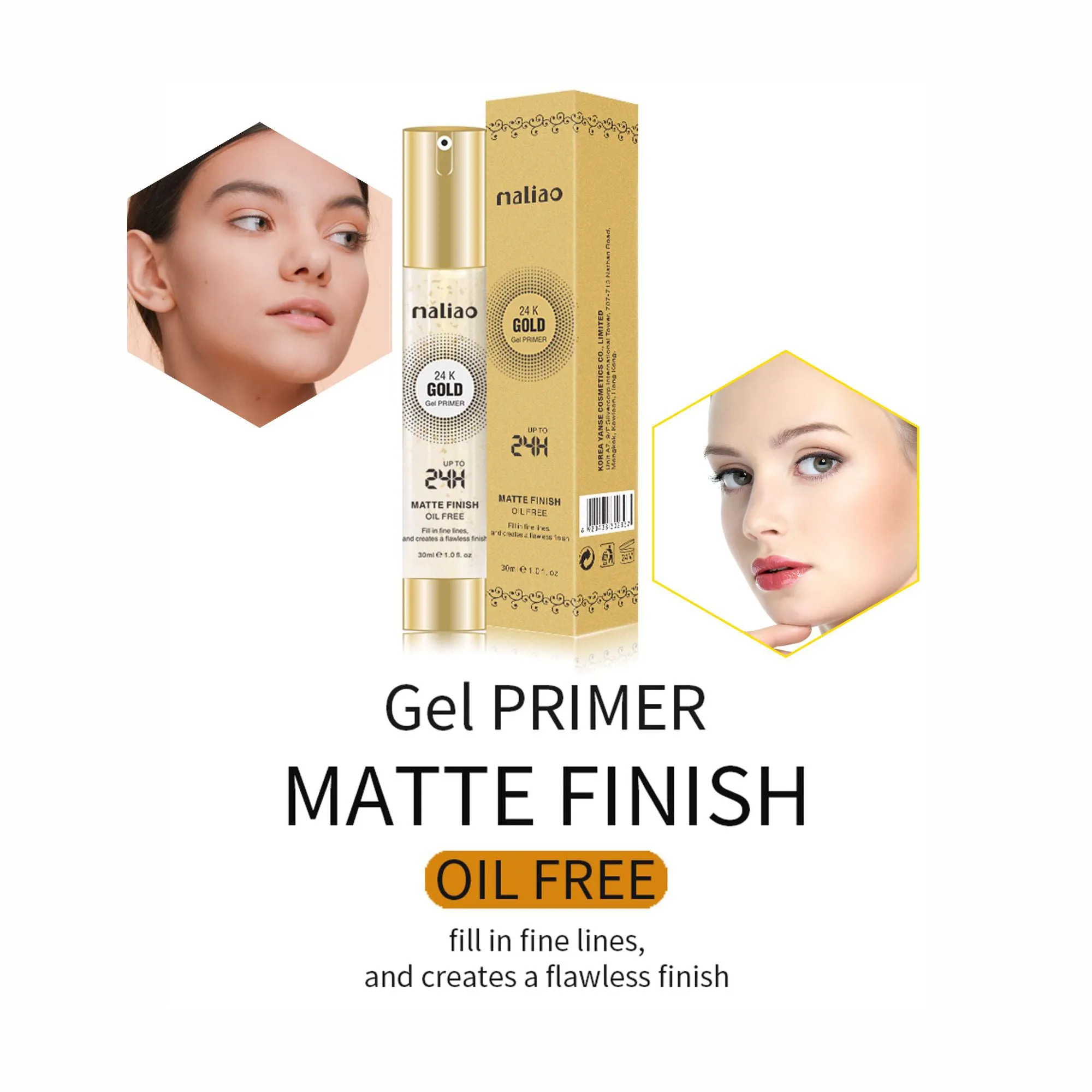 MALIAO 24K Gold Gel Matte Finish Oil-Free Primer - Flawless Base for Lasting Beauty
