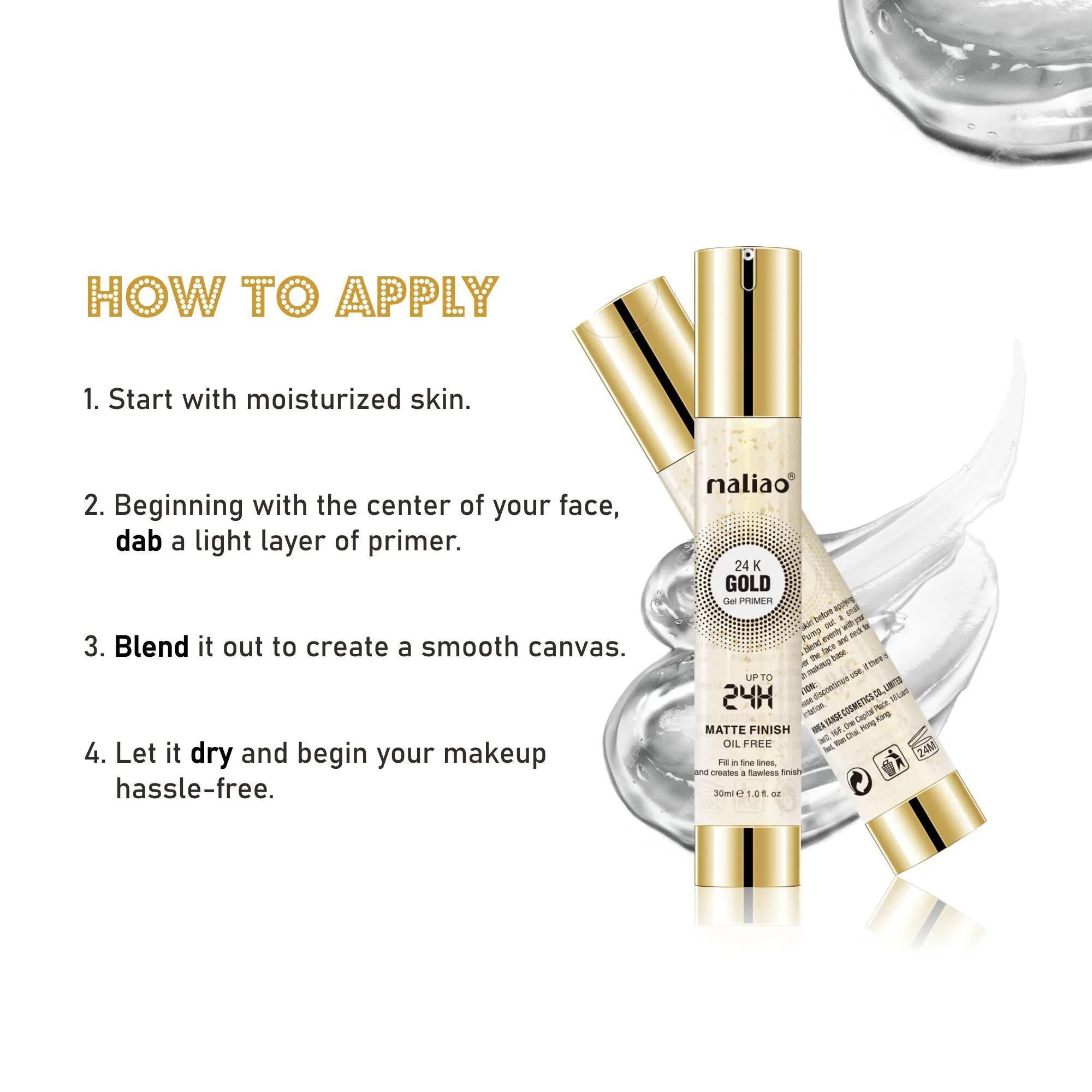 MALIAO 24K Gold Gel Matte Finish Oil-Free Primer - Flawless Base for Lasting Beauty
