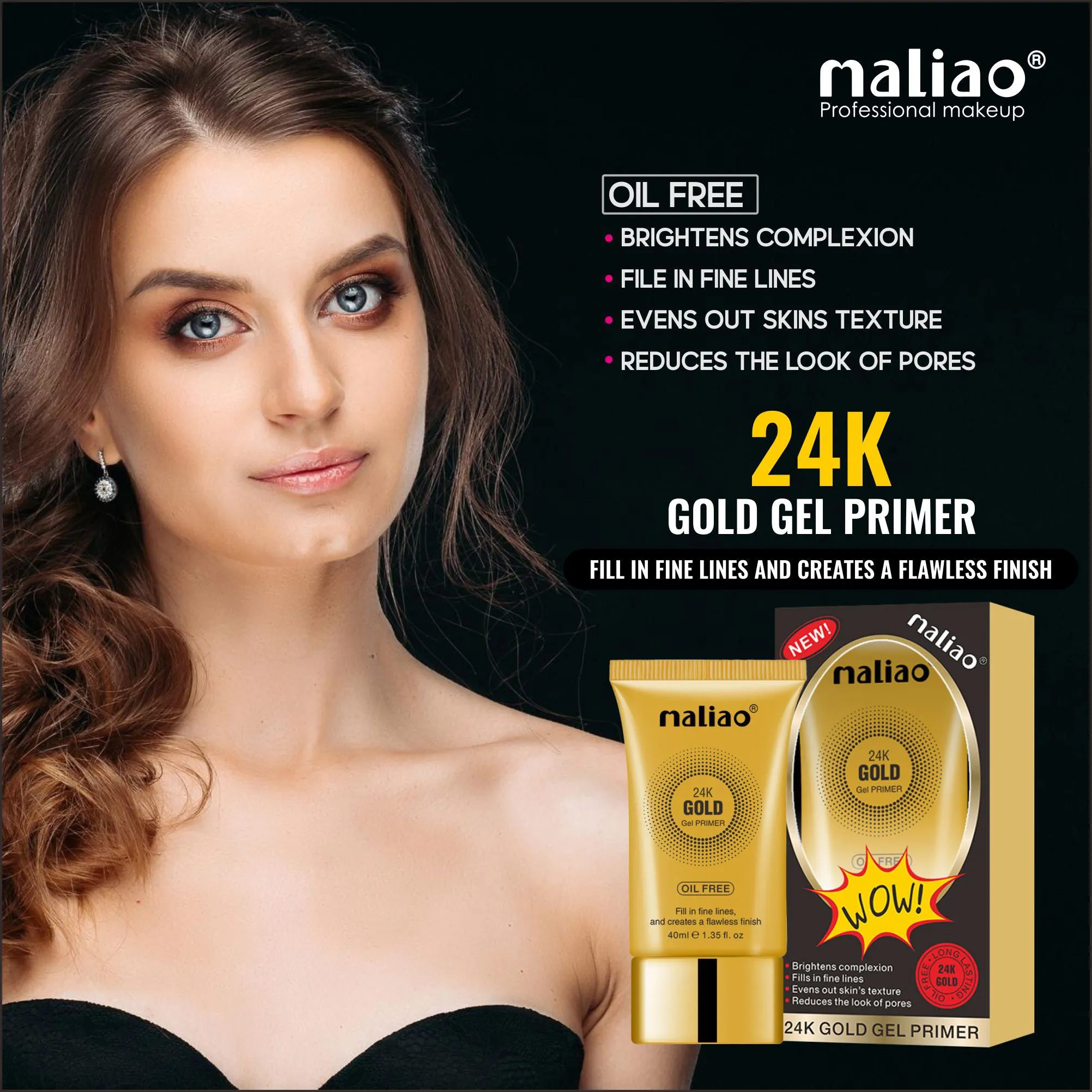 Maliao 24K Gold Gel Primer 40ml - Luxe Makeup Base for Radiant Skin