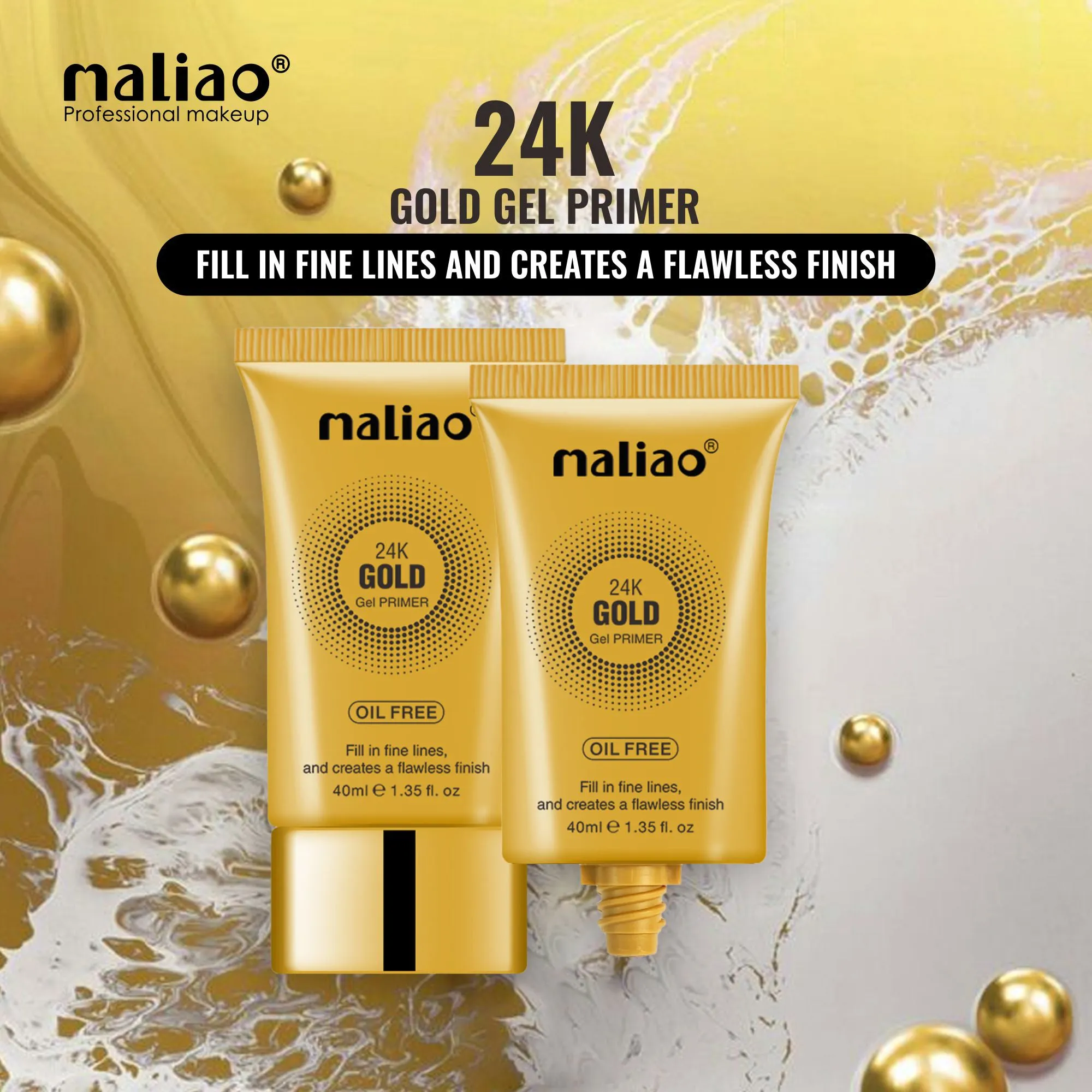 Maliao 24K Gold Gel Primer 40ml - Luxe Makeup Base for Radiant Skin