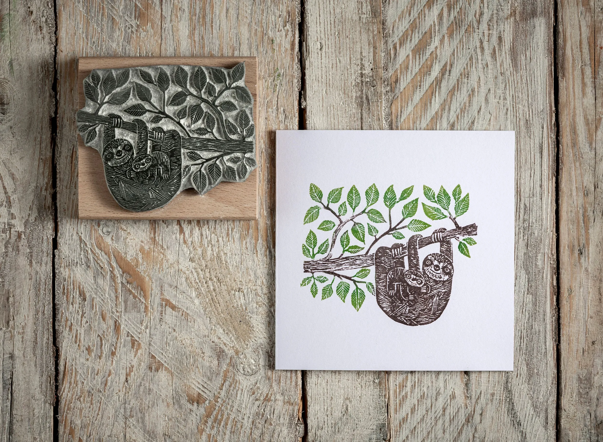 Mamma and Baby Sloth Rubber Stamp
