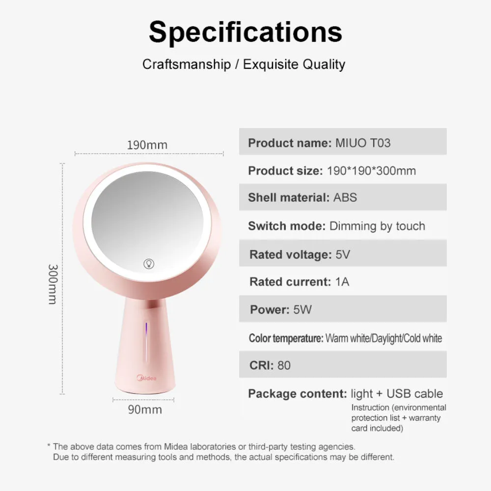Midea LED Makeup mirror Tattoo Light Beauty Lamp Nails Makeup Portable USB-Pink MTD5-MK-12-Pink