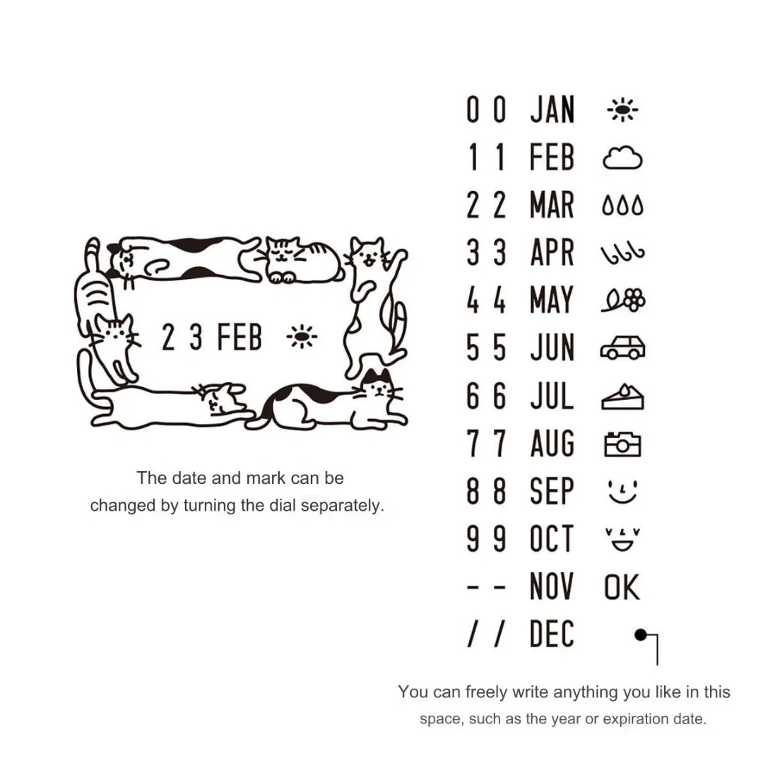 Midori Paintable Rotating Date Stamp - Cat