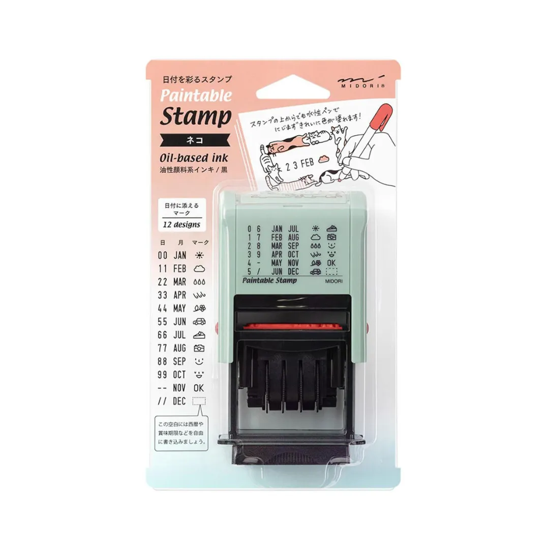 Midori Paintable Rotating Date Stamp - Cat