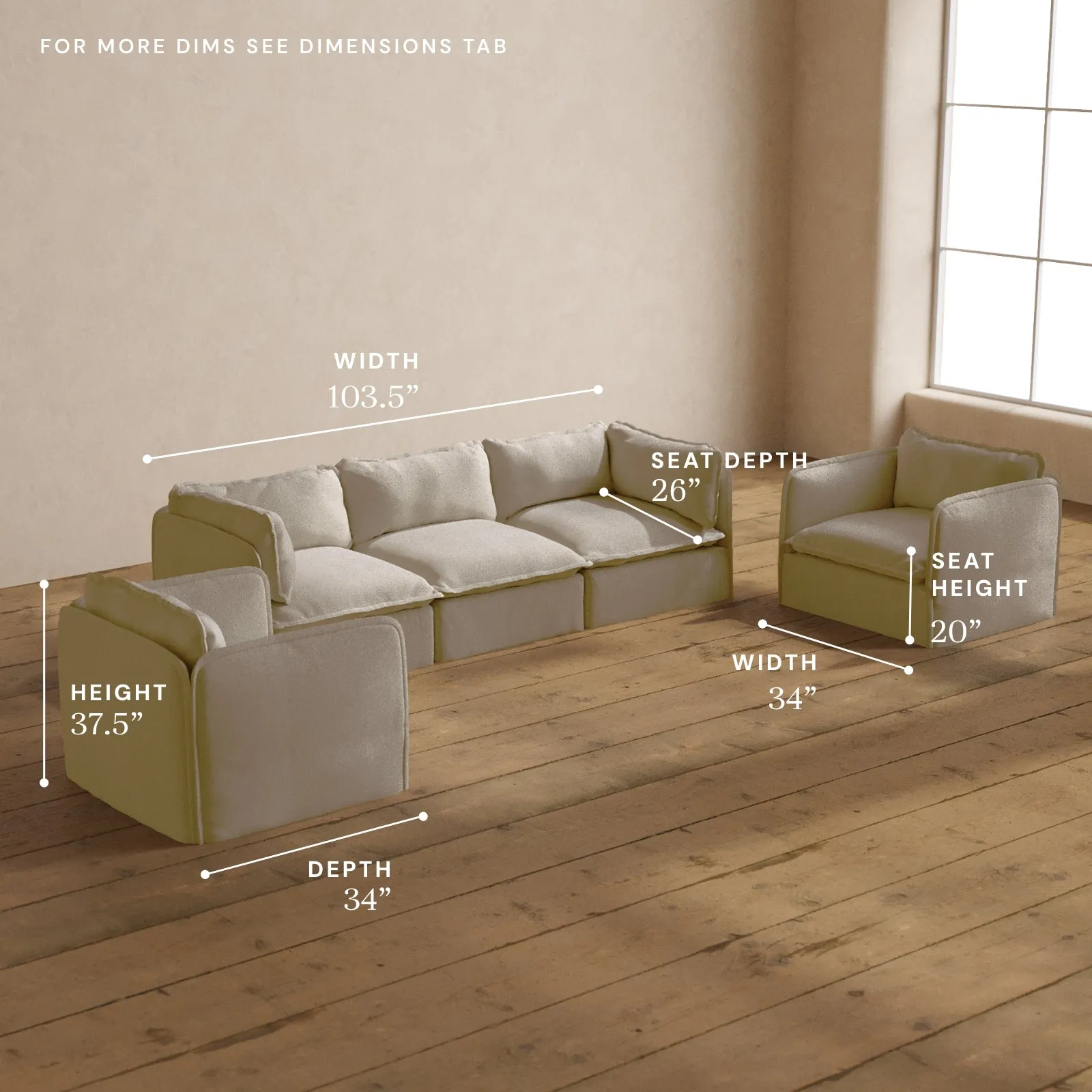 Modular Washable 3-Seater Sofa   Armchair Set in Powder | Memorix  Seat | Contour Pillow