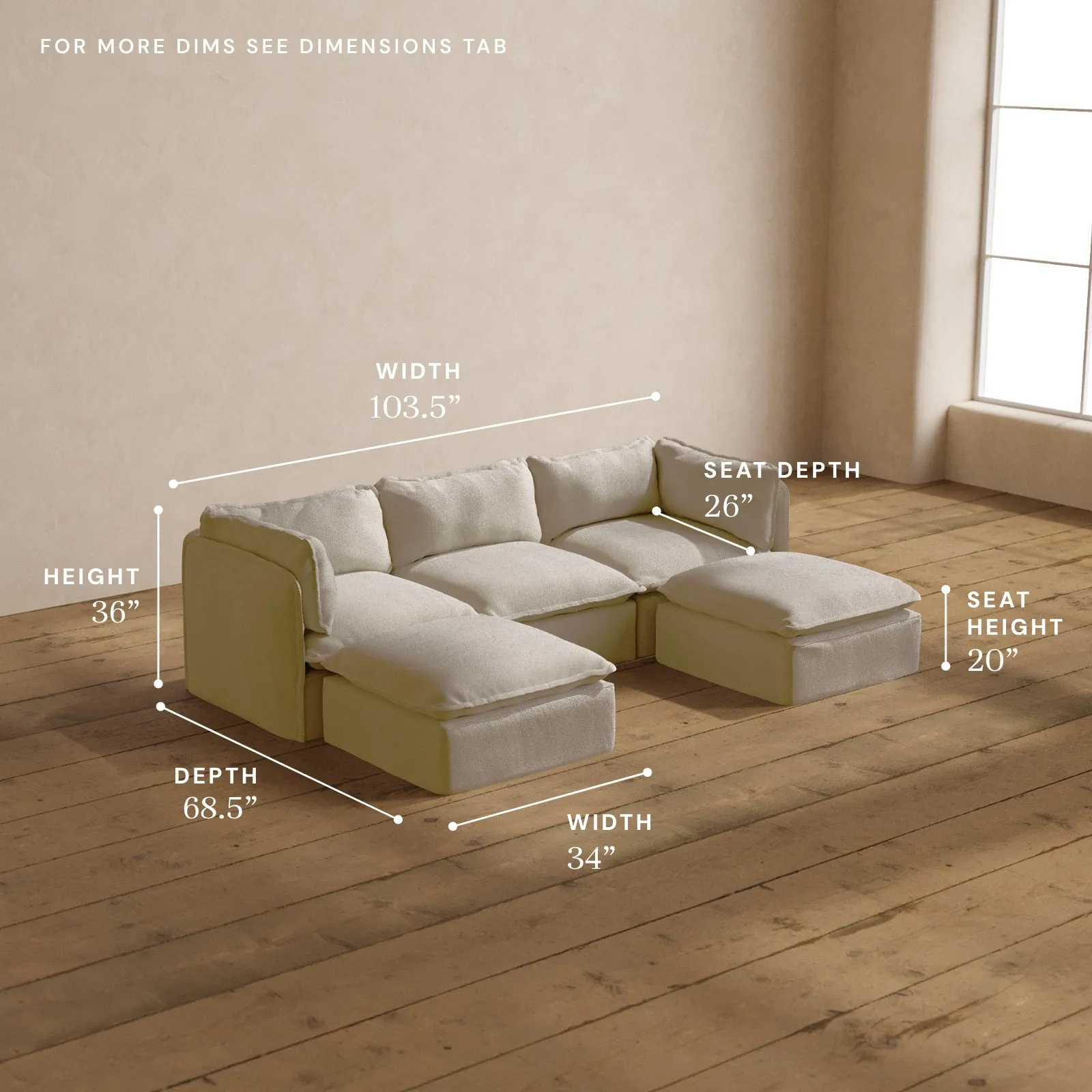 Modular Washable 3-Seater U-Sectional in Powder | Memorix  Seat | Contour Pillow