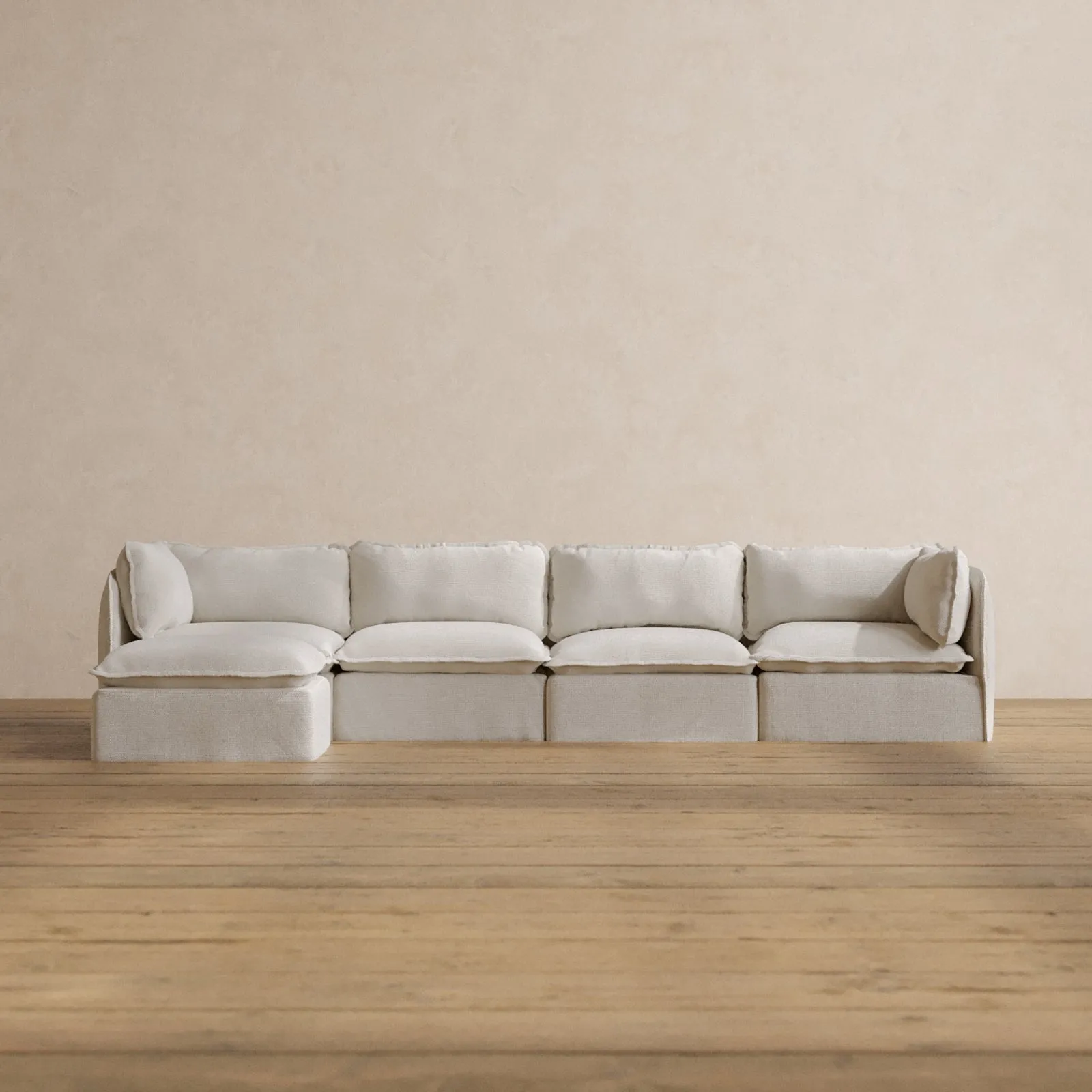 Modular Washable 4-Seater Sectional in Powder | Deluxe  Seat | Contour Pillow