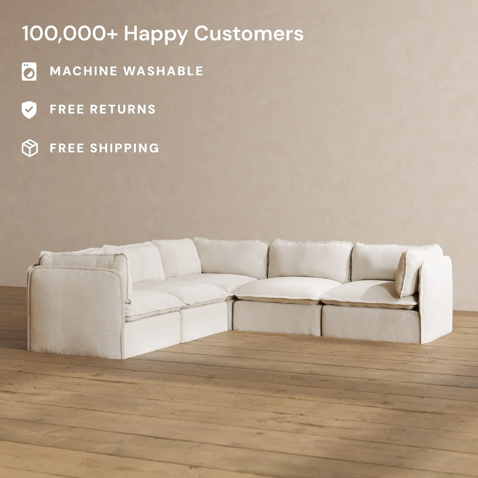 Modular Washable 5-Seater Corner Sectional in Powder | Memorix  Seat | Contour Pillow