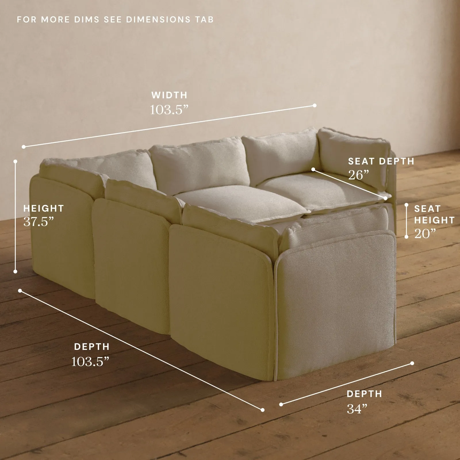 Modular Washable 5-Seater Corner Sectional in Powder | Memorix  Seat | Contour Pillow