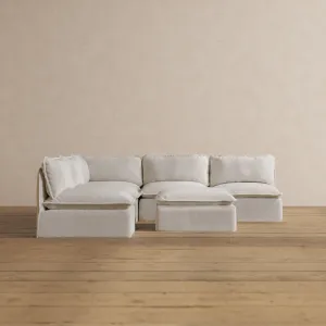 Modular Washable 5-Seater Open-Ends Corner Sectional   Ottoman in Powder | Deluxe  Seat | Contour Pillow