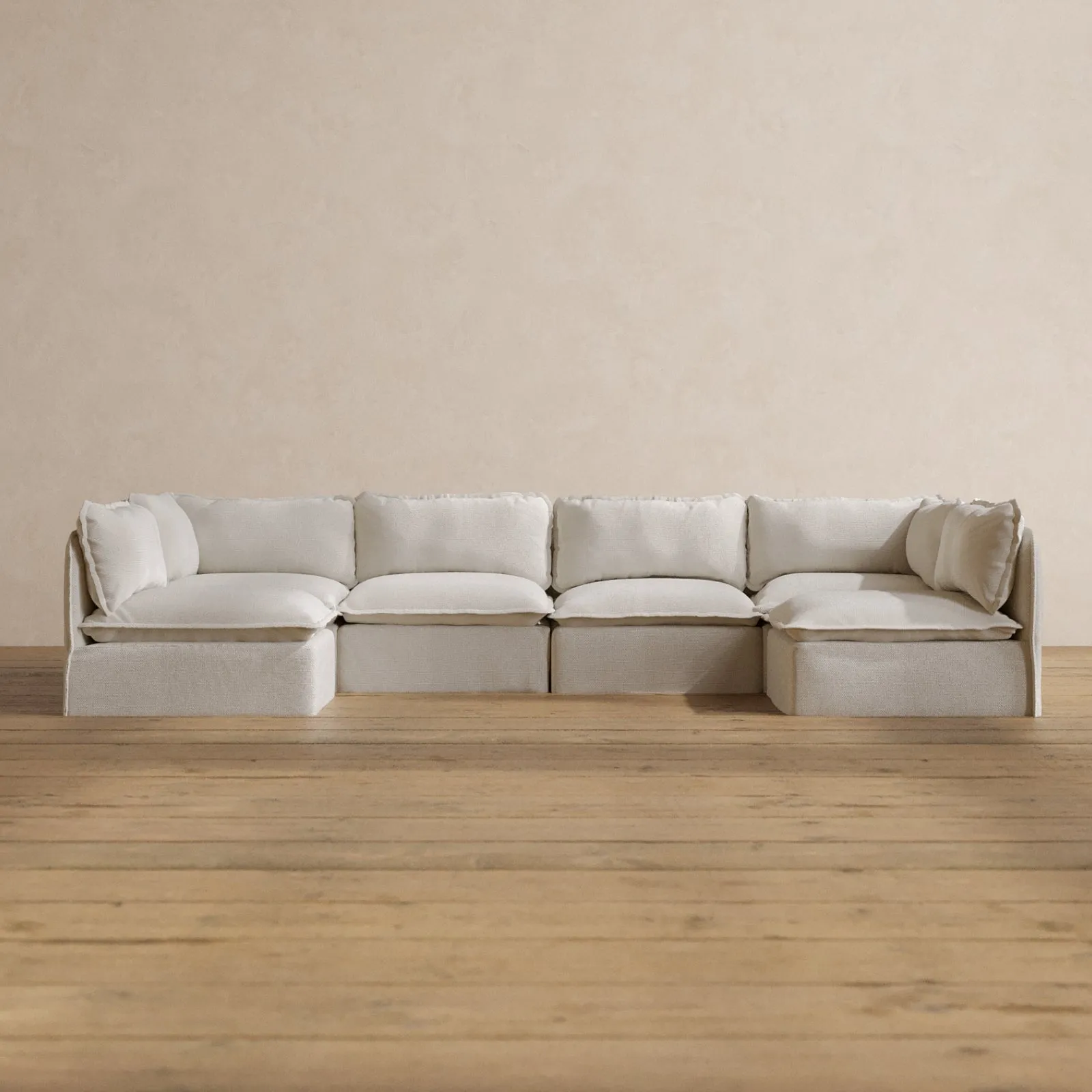 Modular Washable 6-Seater Open-Ends U-Sectional in Powder | Deluxe  Seat | Contour Pillow