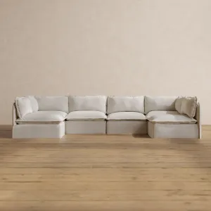 Modular Washable 6-Seater Open-Ends U-Sectional in Powder | Deluxe  Seat | Contour Pillow