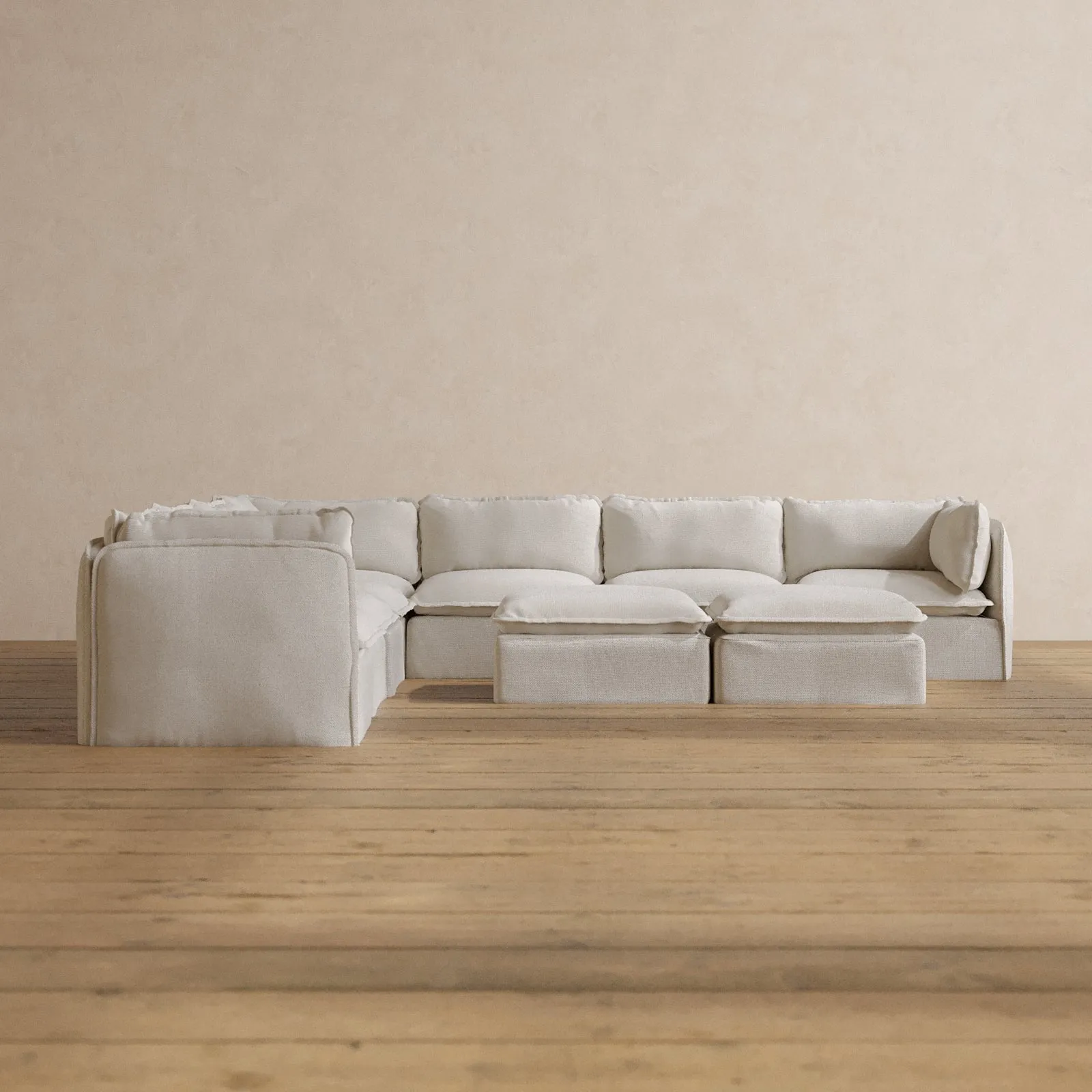 Modular Washable 7-Seater Corner Sectional   Bench Ottoman in Powder | Deluxe  Seat | Contour Pillow
