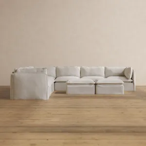 Modular Washable 7-Seater Corner Sectional   Bench Ottoman in Powder | Memorix  Seat | Contour Pillow