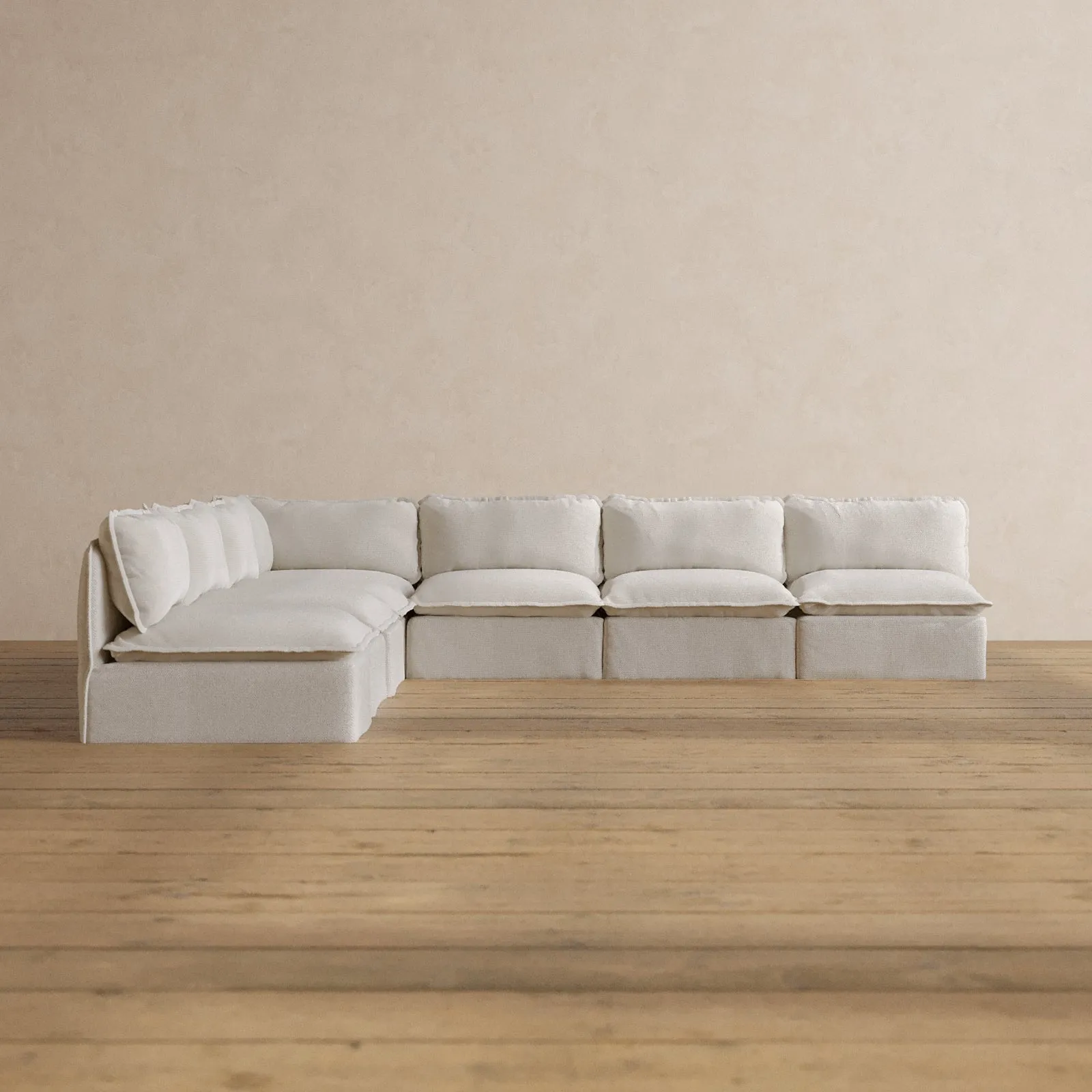 Modular Washable 7-Seater Open-Ends Corner Sectional in Powder | Deluxe  Seat | Contour Pillow
