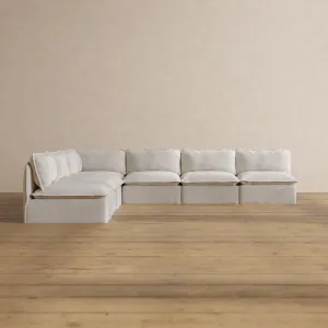 Modular Washable 7-Seater Open-Ends Corner Sectional in Powder | Deluxe  Seat | Contour Pillow