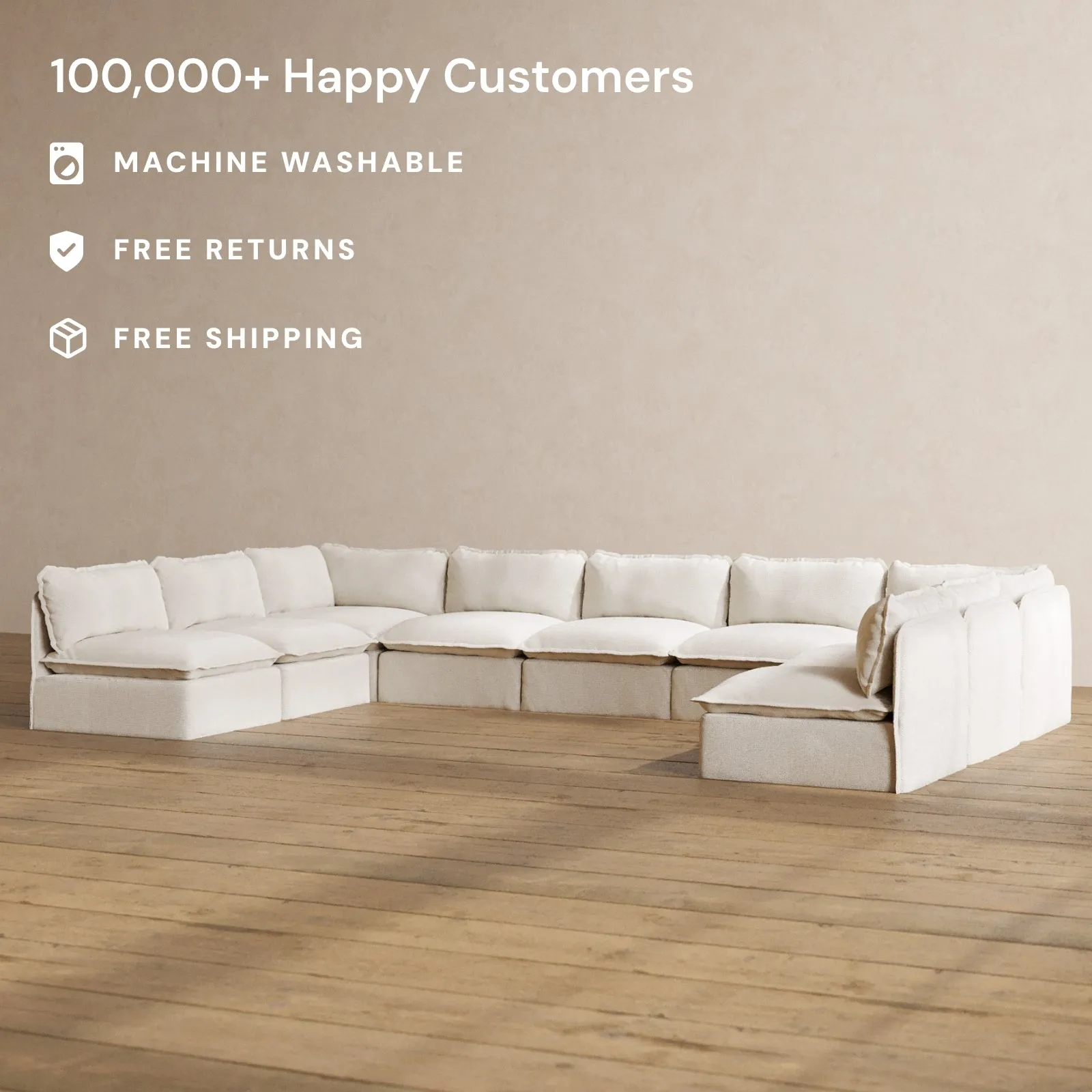 Modular Washable 9-Seater Open-Ends U-Sectional in Powder | Memorix  Seat | Contour Pillow