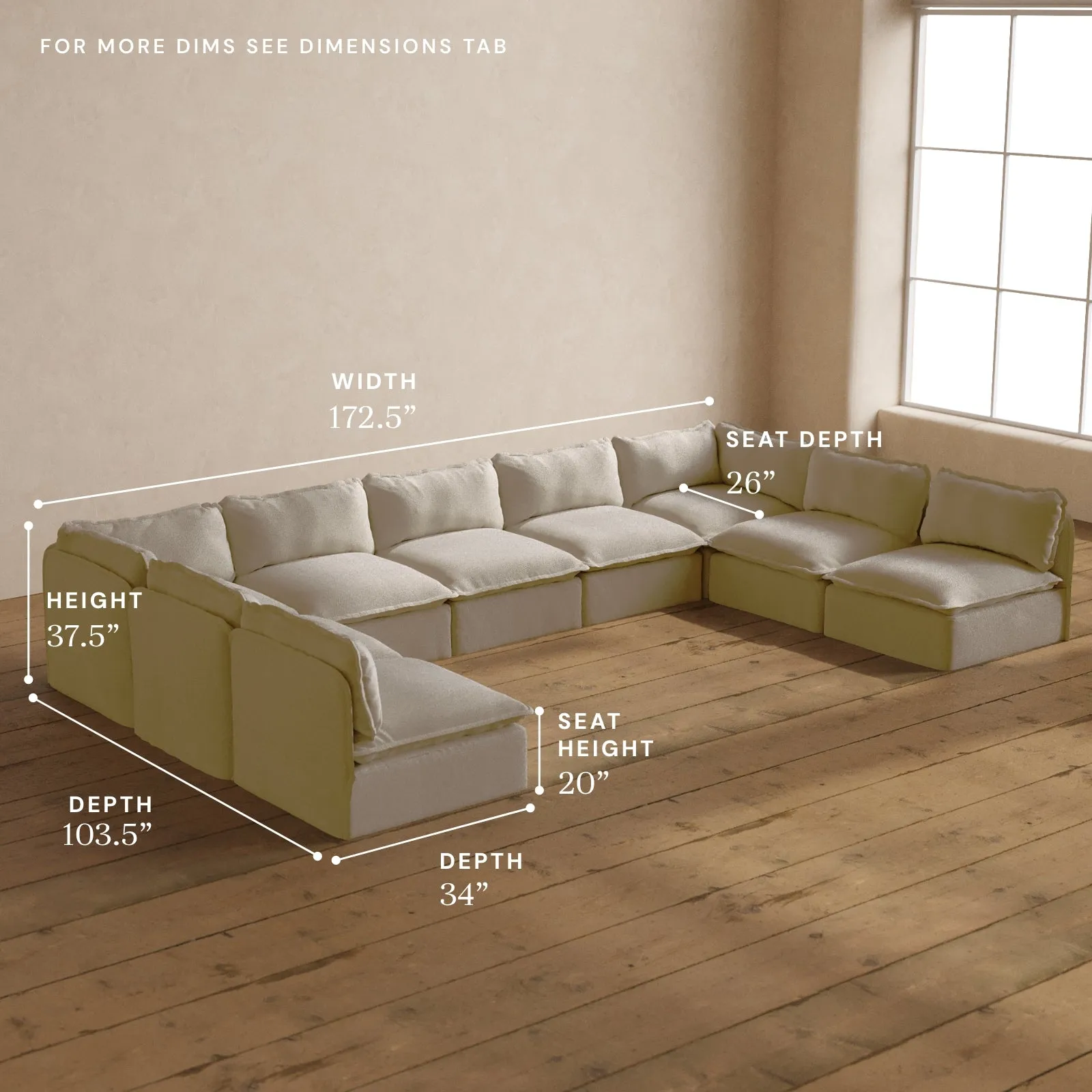 Modular Washable 9-Seater Open-Ends U-Sectional in Powder | Memorix  Seat | Contour Pillow