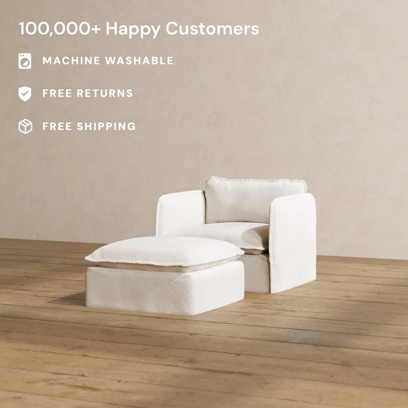 Modular Washable Armchair   Ottoman in Powder | Memorix  Seat | Contour Pillow