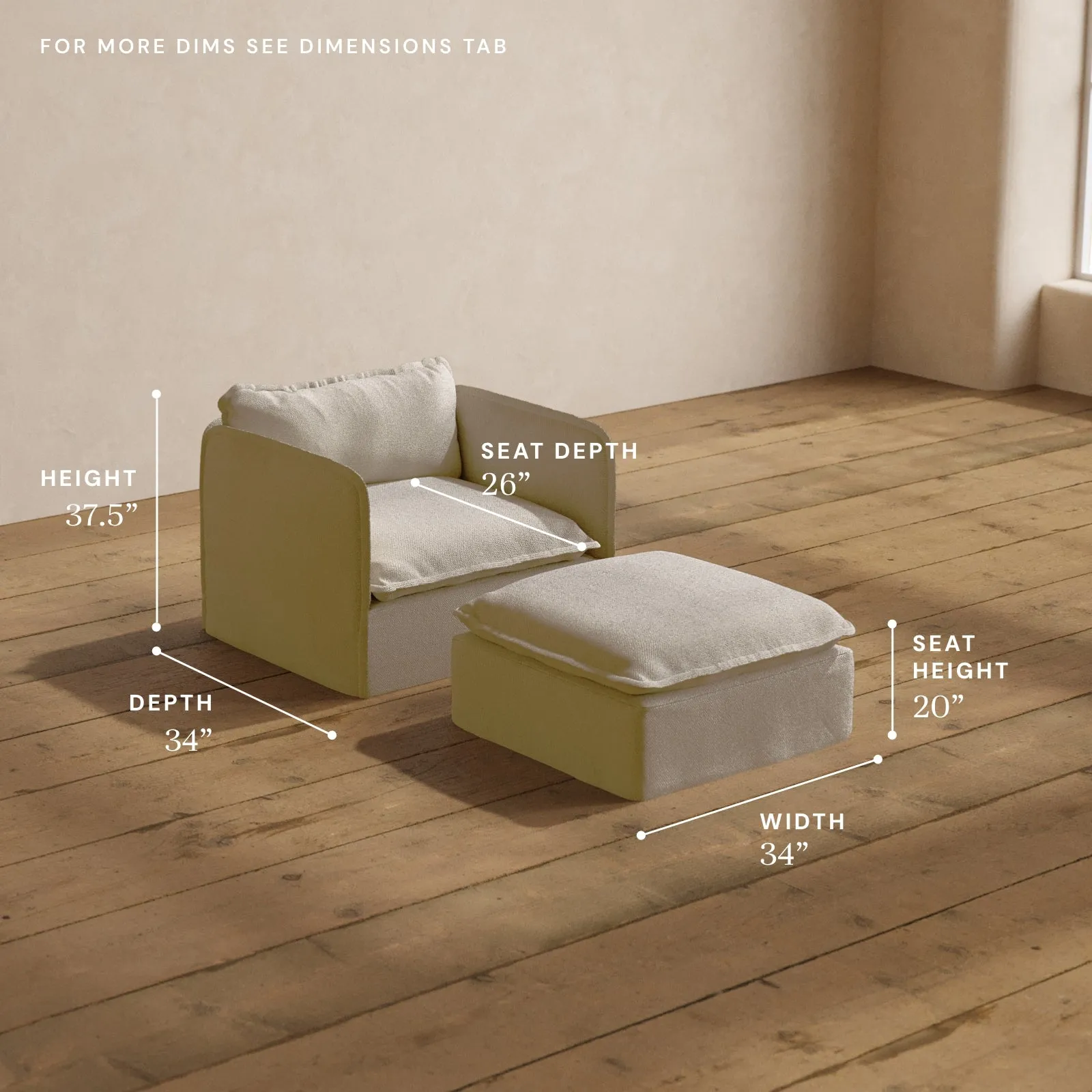 Modular Washable Armchair   Ottoman in Powder | Memorix  Seat | Contour Pillow