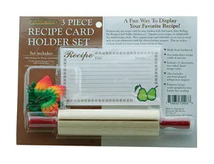 Mountain Woods Brown 3 Piece Rolling Pin Recipe Card Holder Set - 8.13''