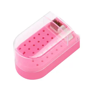 Nail Drill Bit Holder - Pink w/ Brush Cleaner
