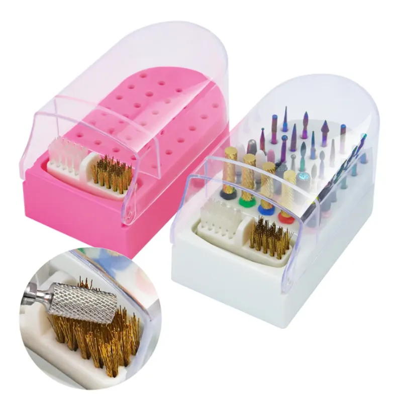 Nail Drill Bit Holder - Pink w/ Brush Cleaner